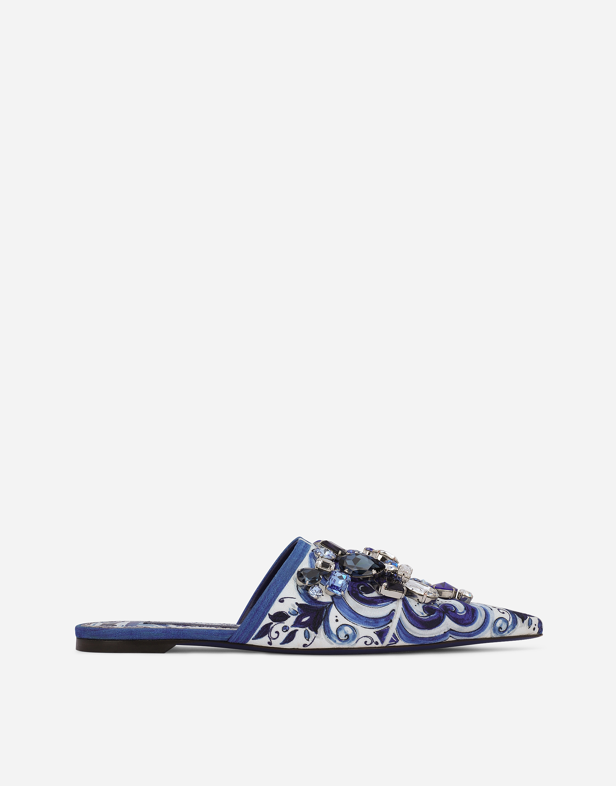 Majolica-print brocade mules with embroidery in Multicolor