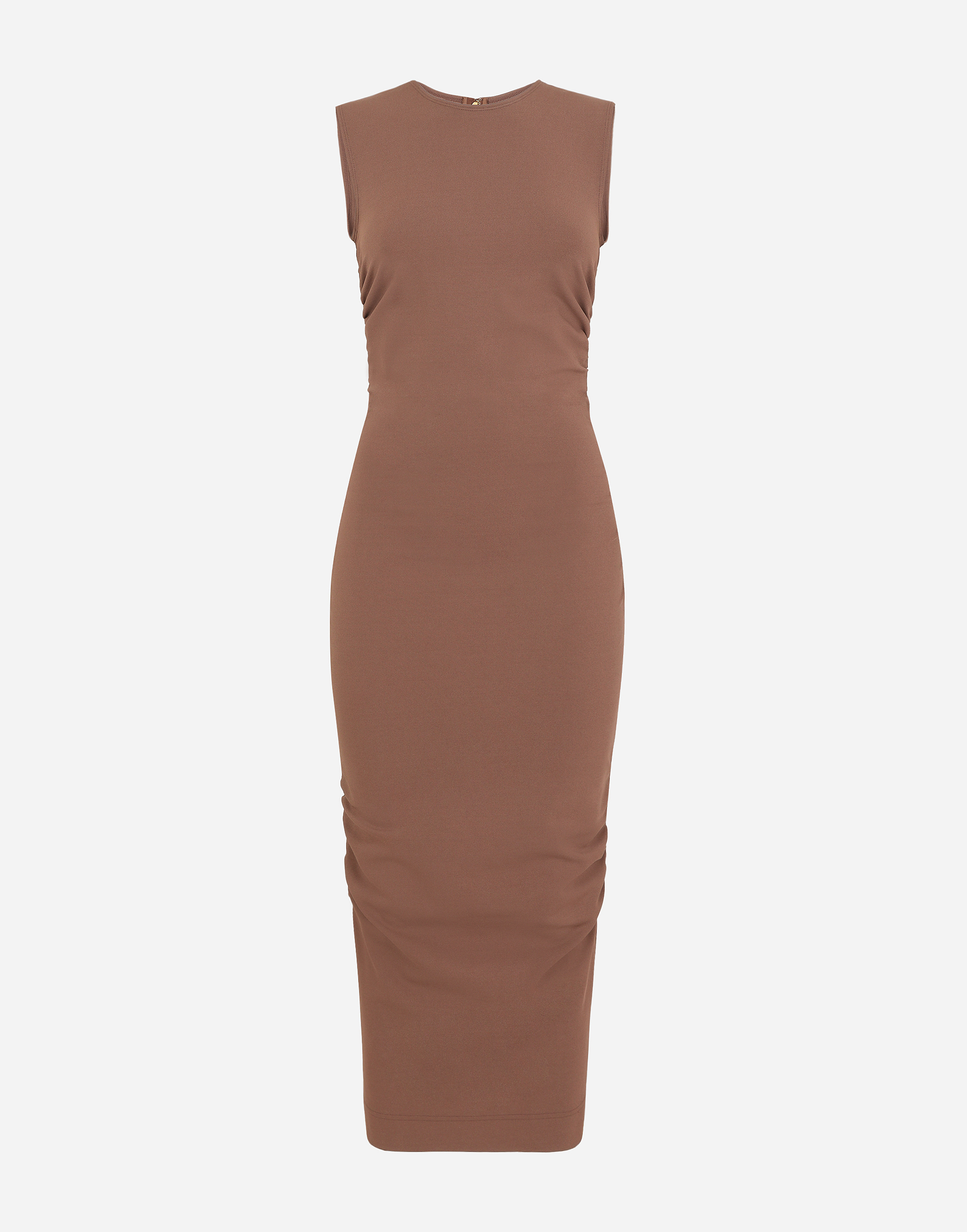 Sleeveless calf-length jersey dress in Brown