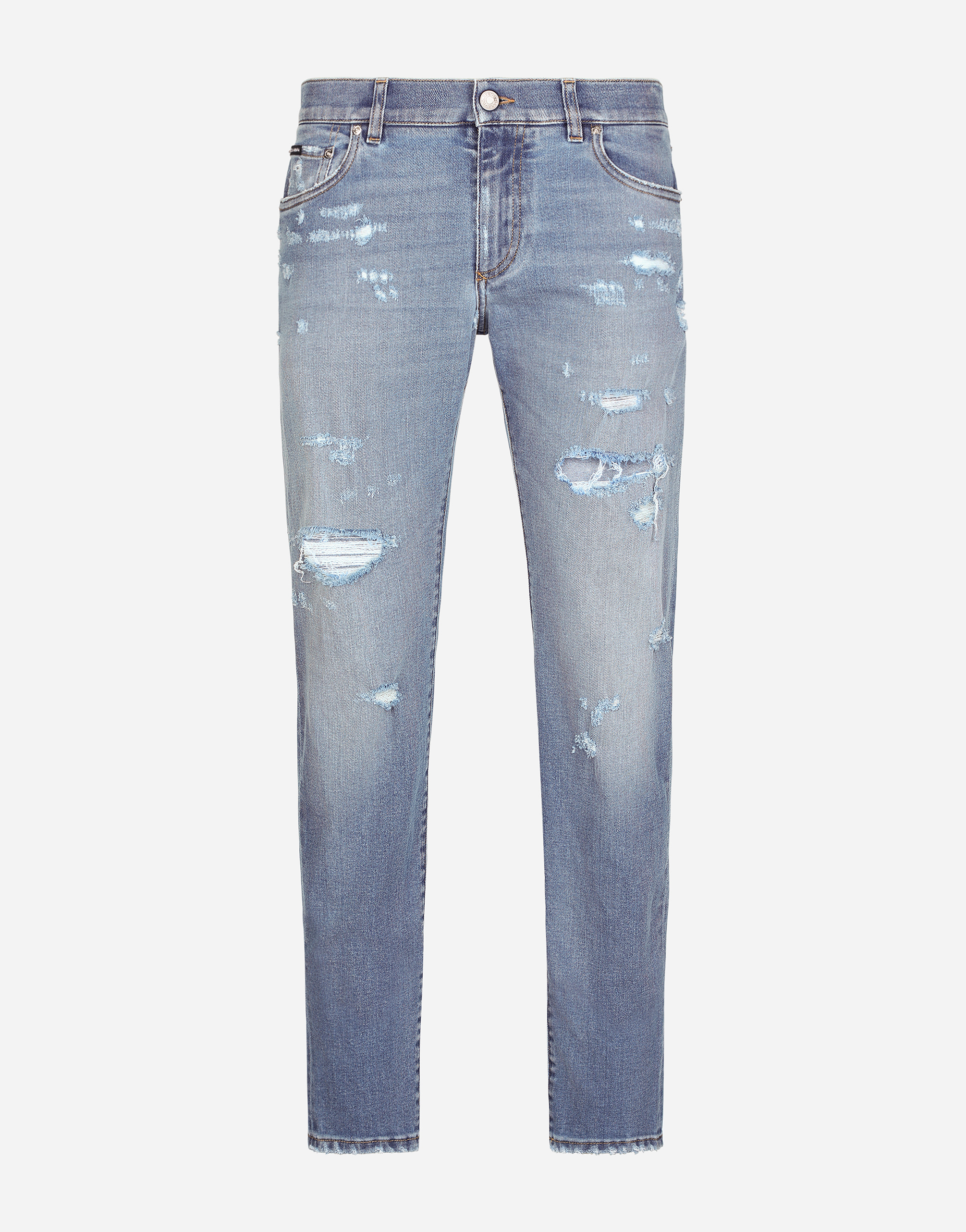 Light blue slim-fit stretch jeans with rips in Multicolor