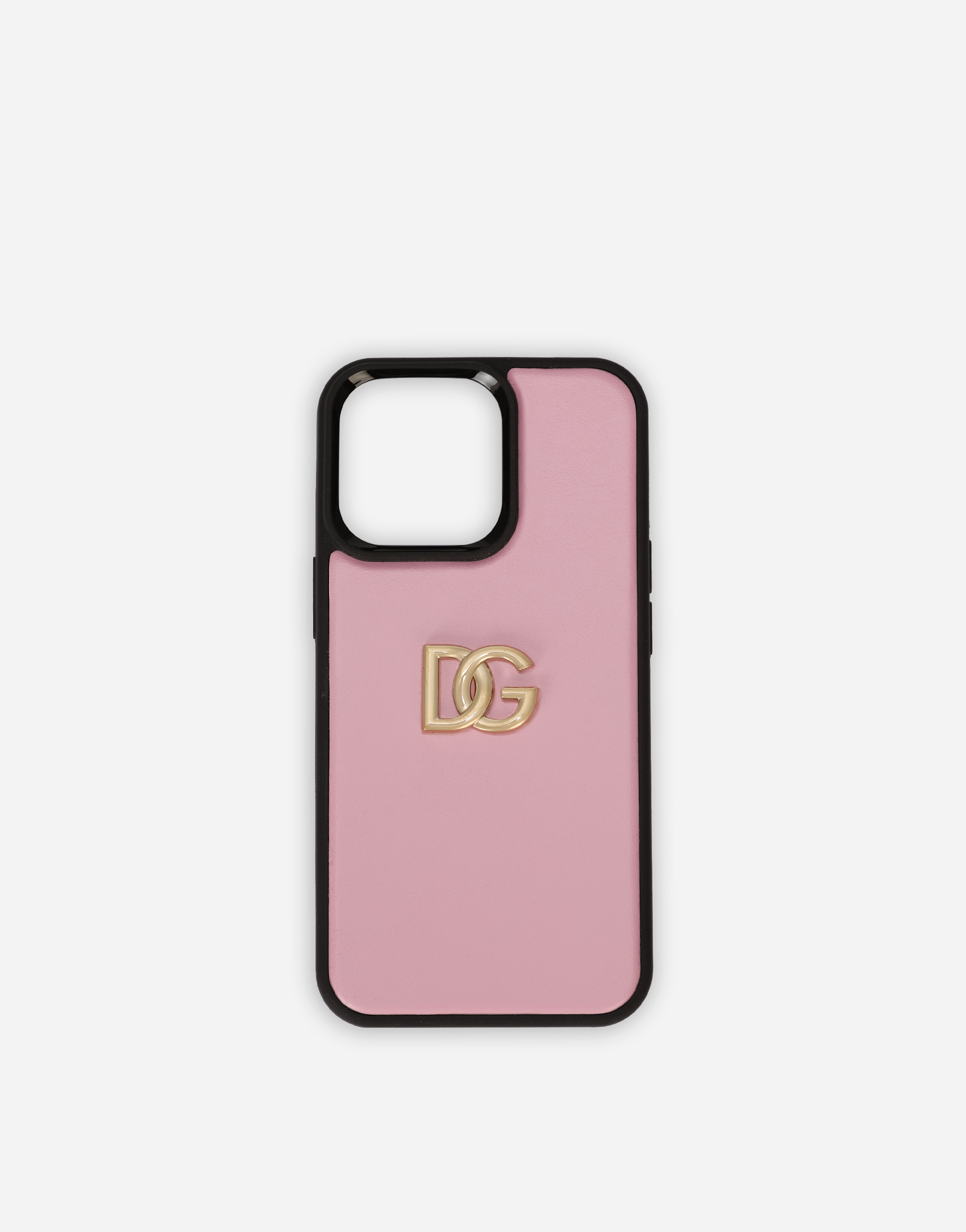 Calfskin iPhone 13 Pro cover with DG logo in Pink