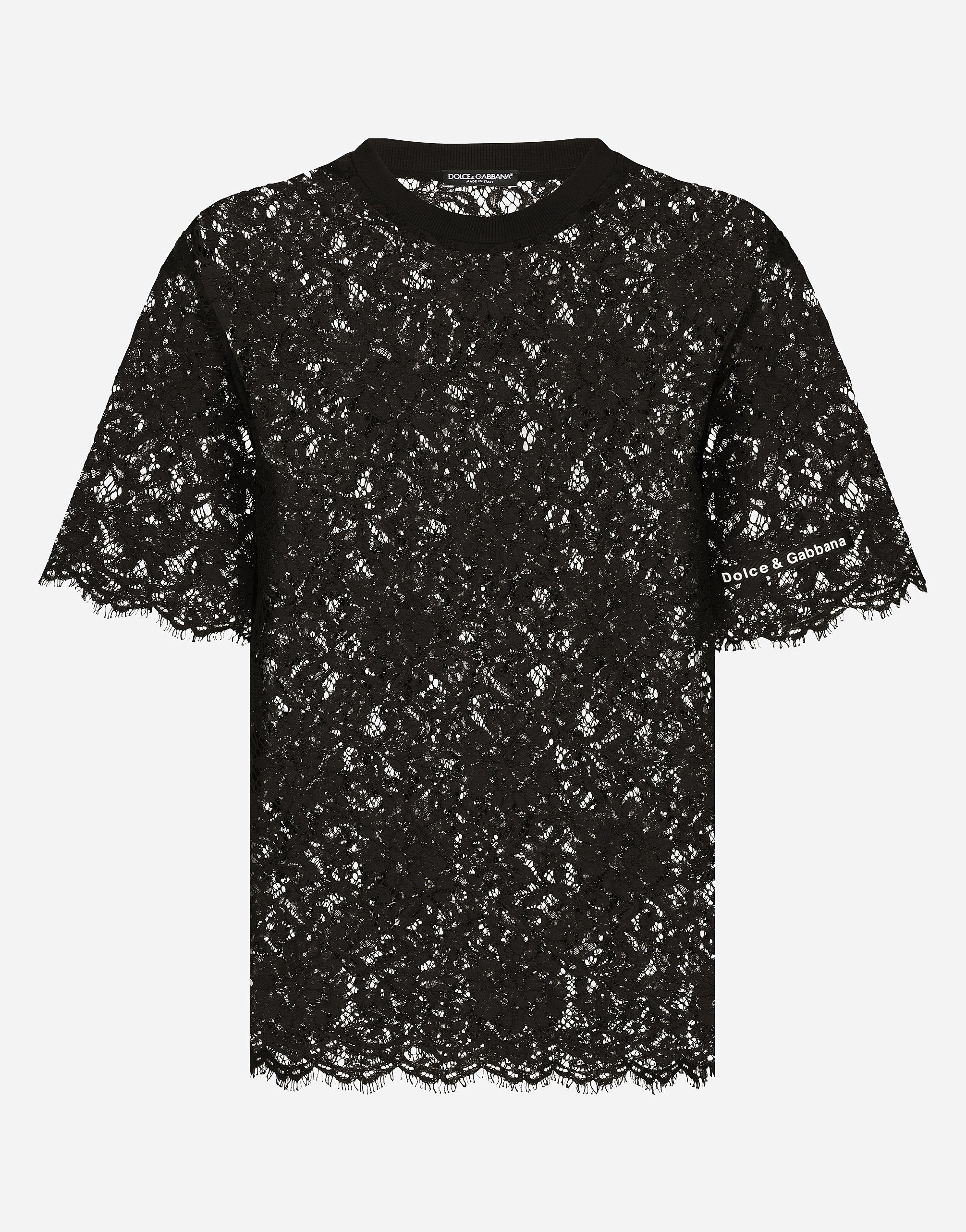 Lace T-shirt with Dolce & Gabbana logo in Black