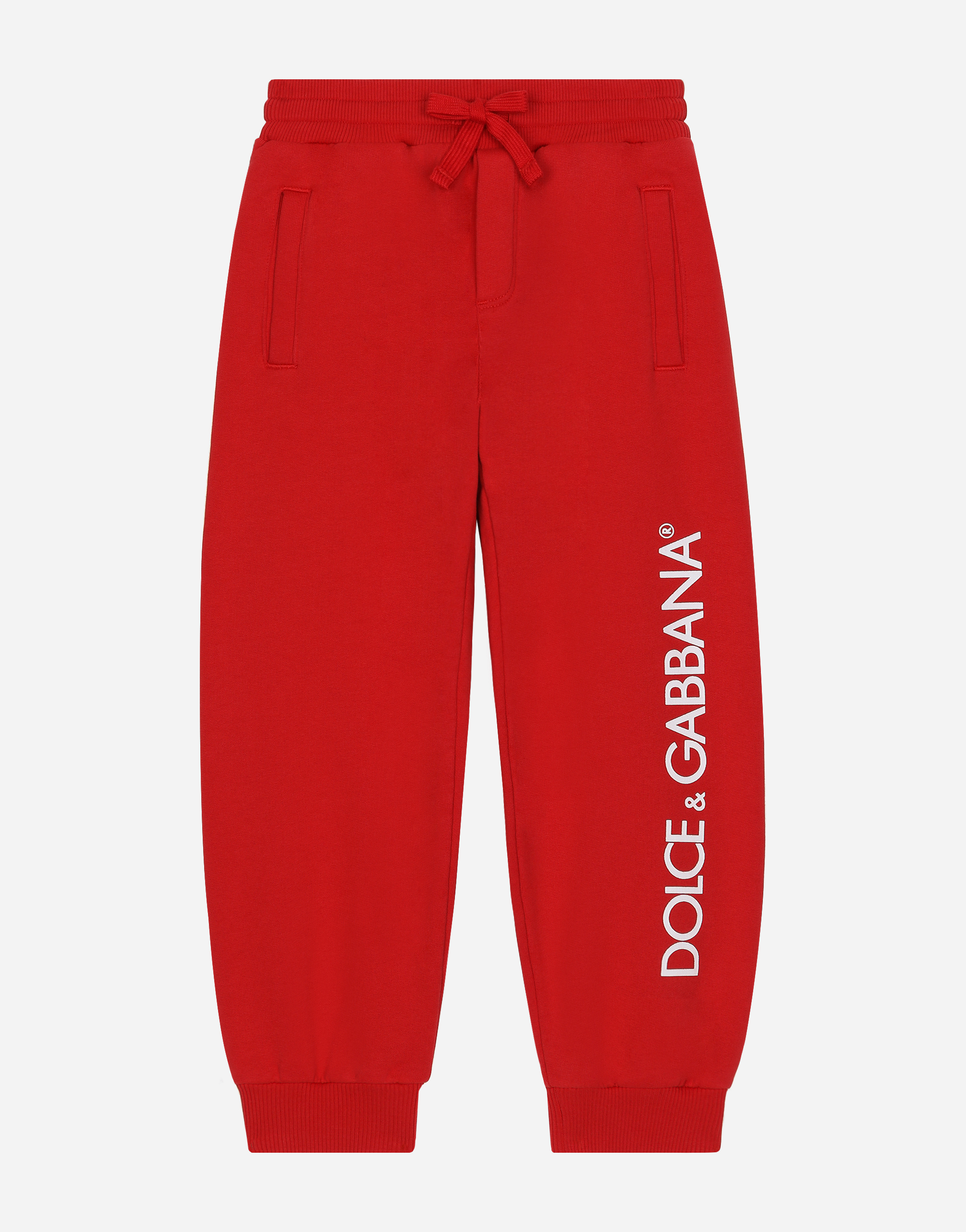 Jersey jogging pants with logo print in Red