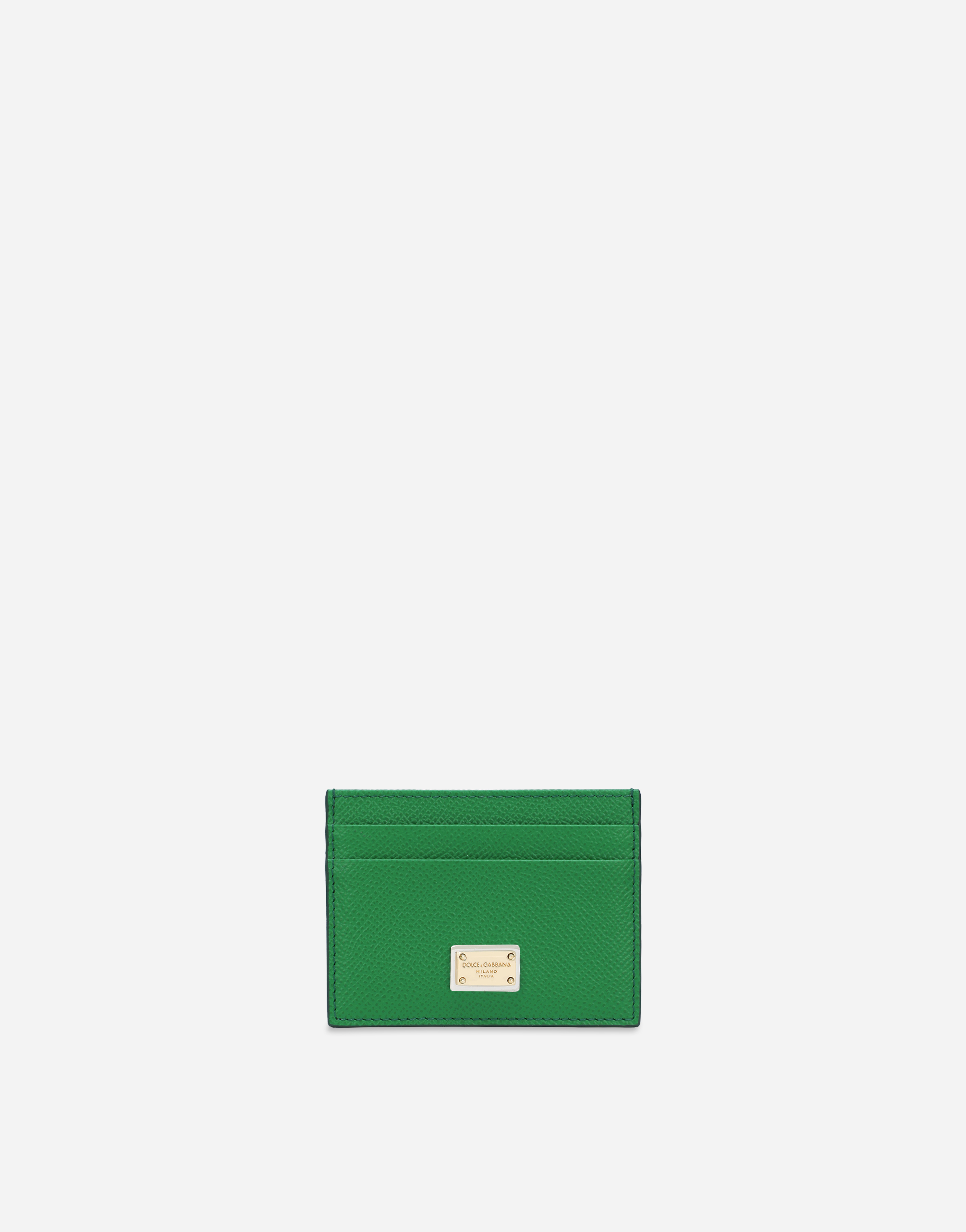 Dauphine calfskin card holder with branded tag in Green