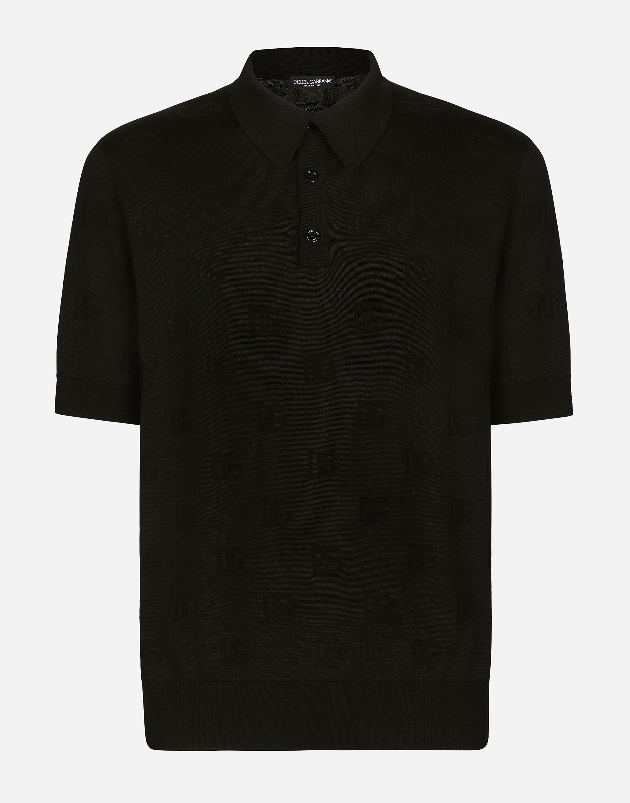 Silk jacquard polo-shirt with DG logo in Black