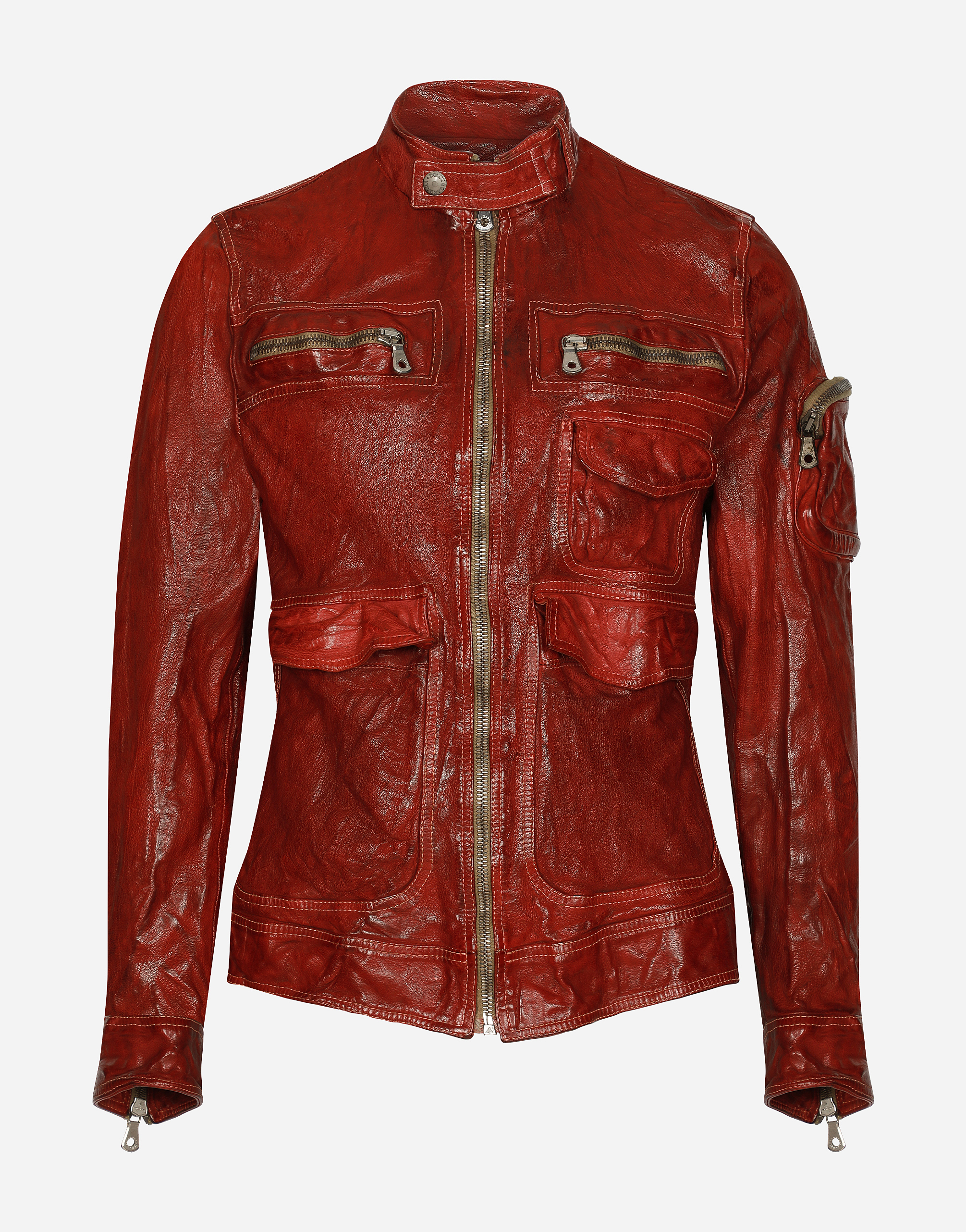 Dolce & Gabbana Multi-pocket Washed Leather Jacket In Bordeaux