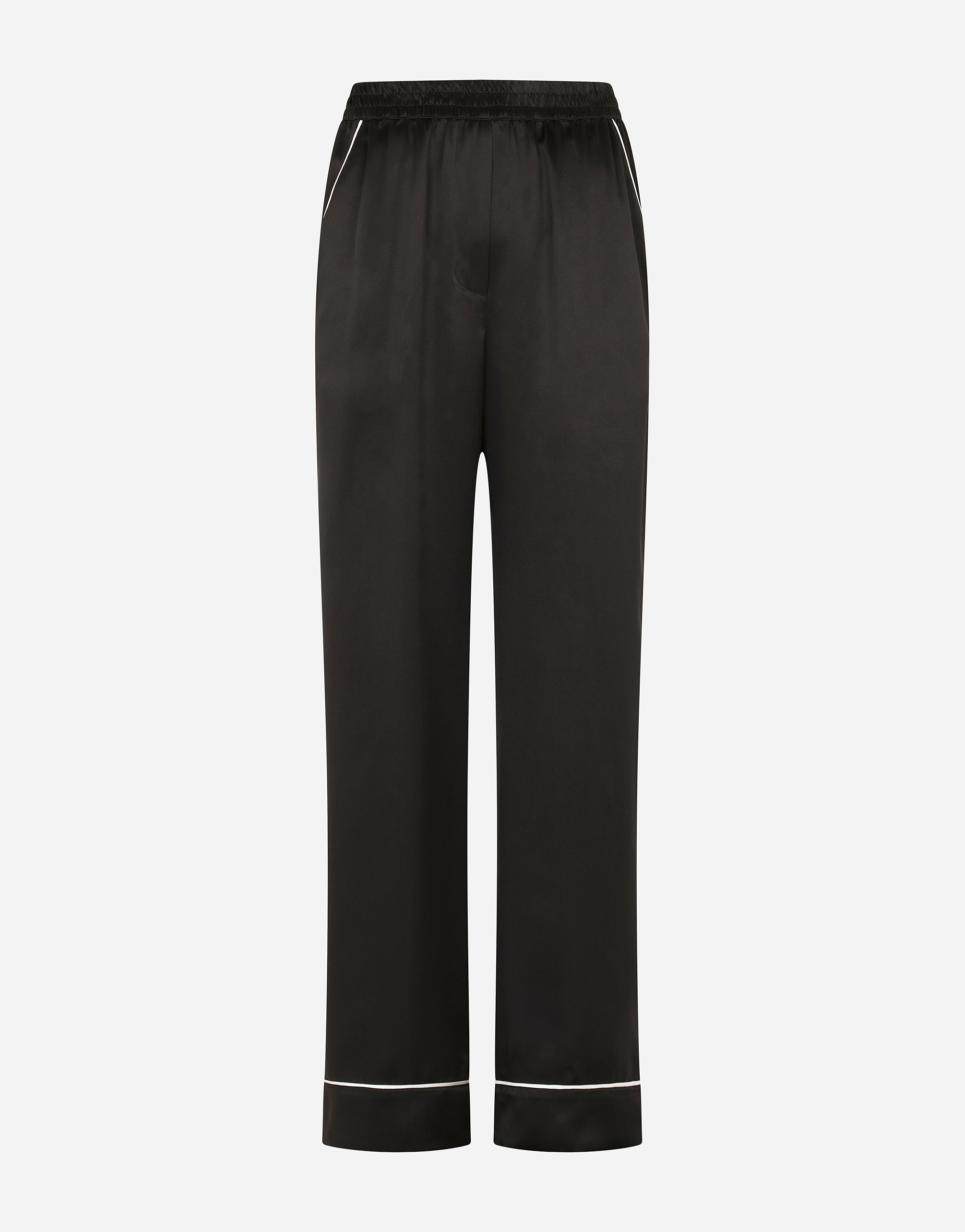 Satin pajama pants with piping  in Black