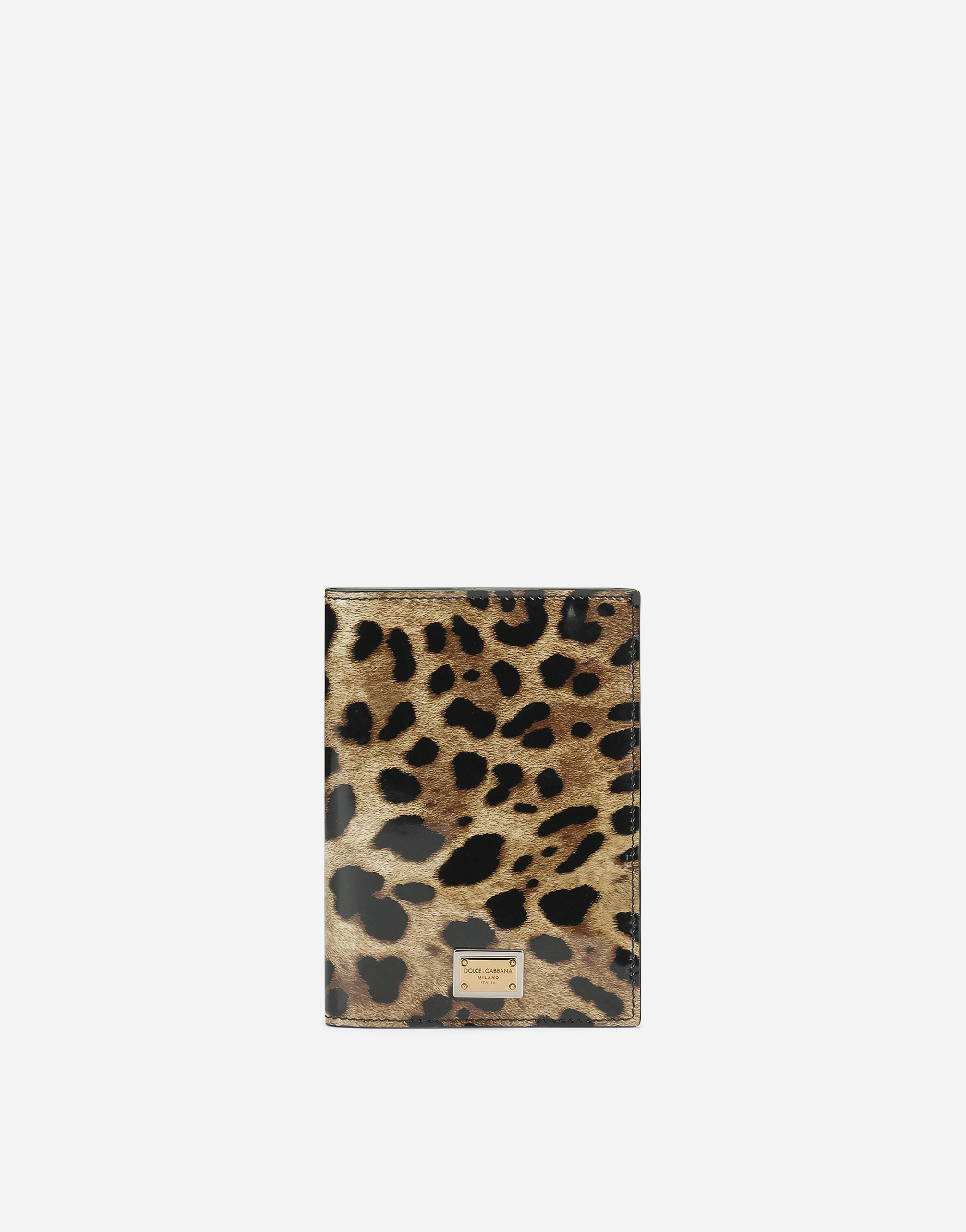 Dolce & Gabbana Polished Calfskin Passport Holder With Leopard Print In Animal Print