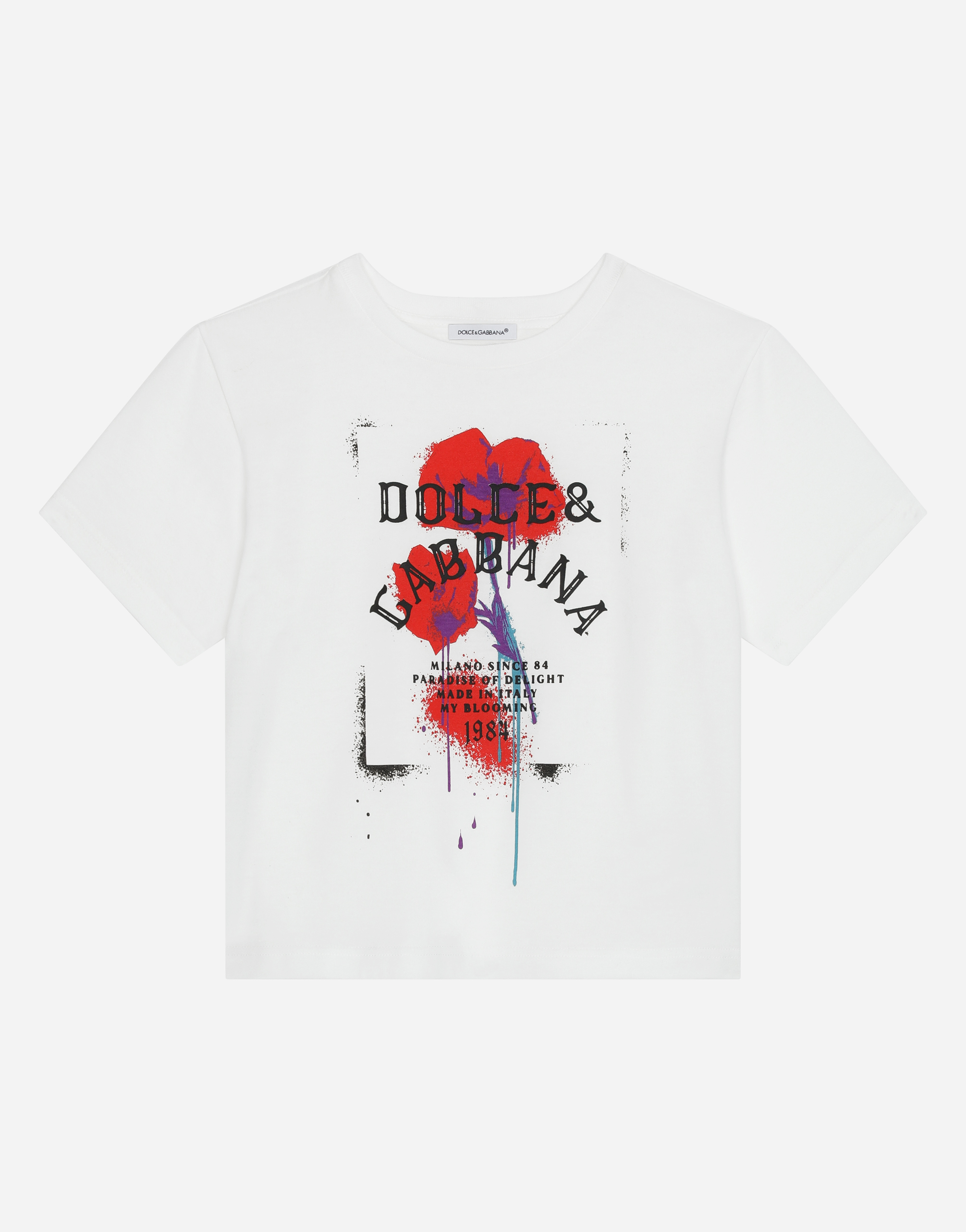 Jersey T-shirt with poppy print in White