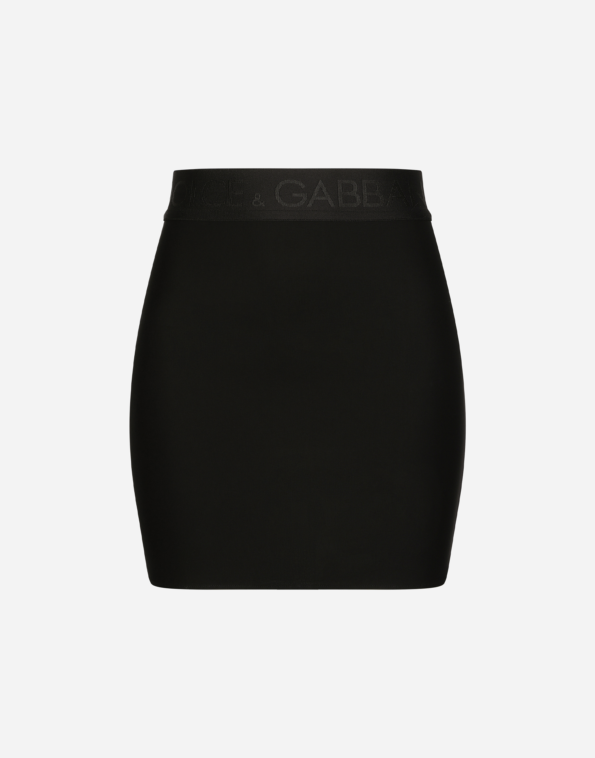Jersey miniskirt with branded elastic in Black