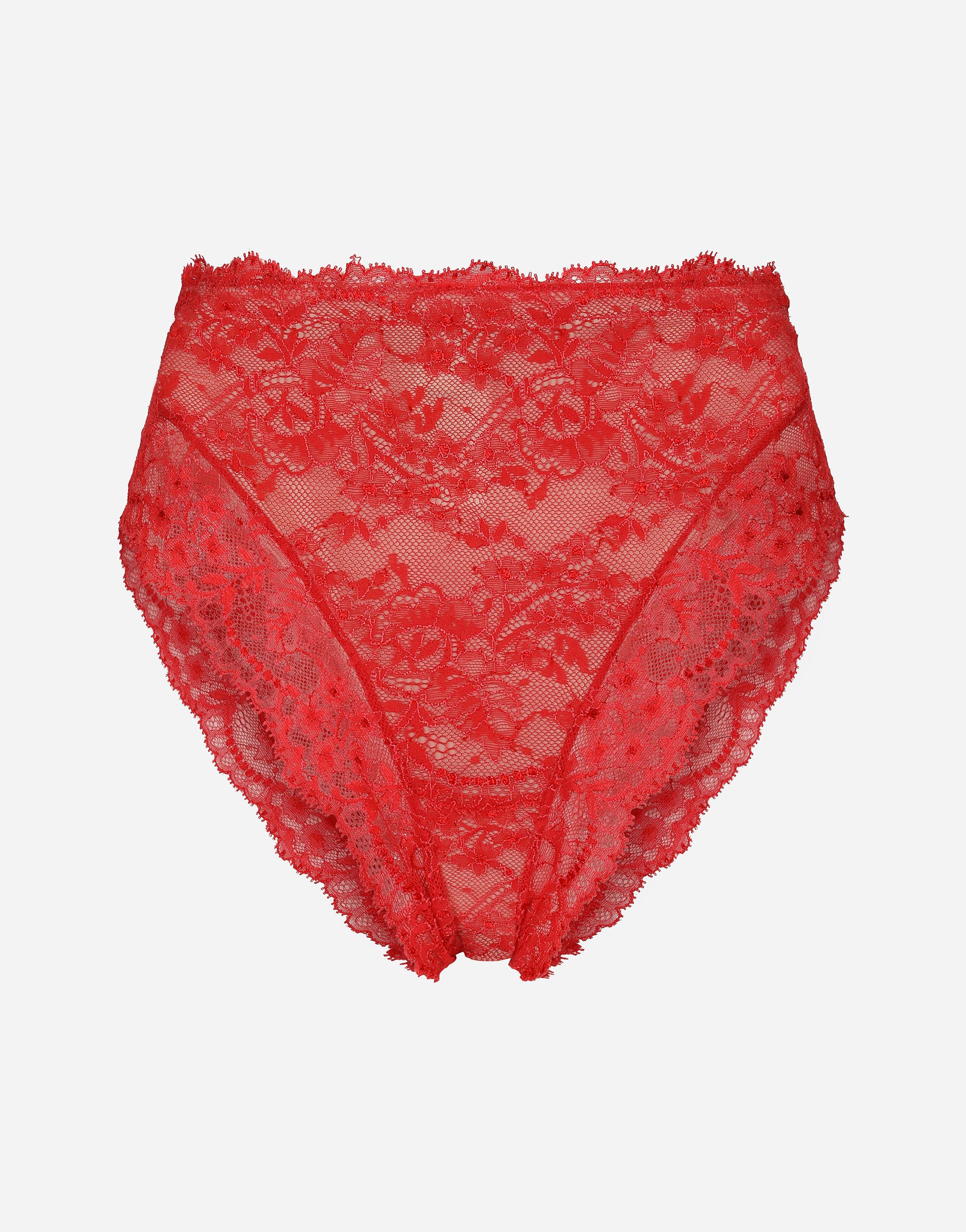 High-waisted Chantilly lace panties in Red