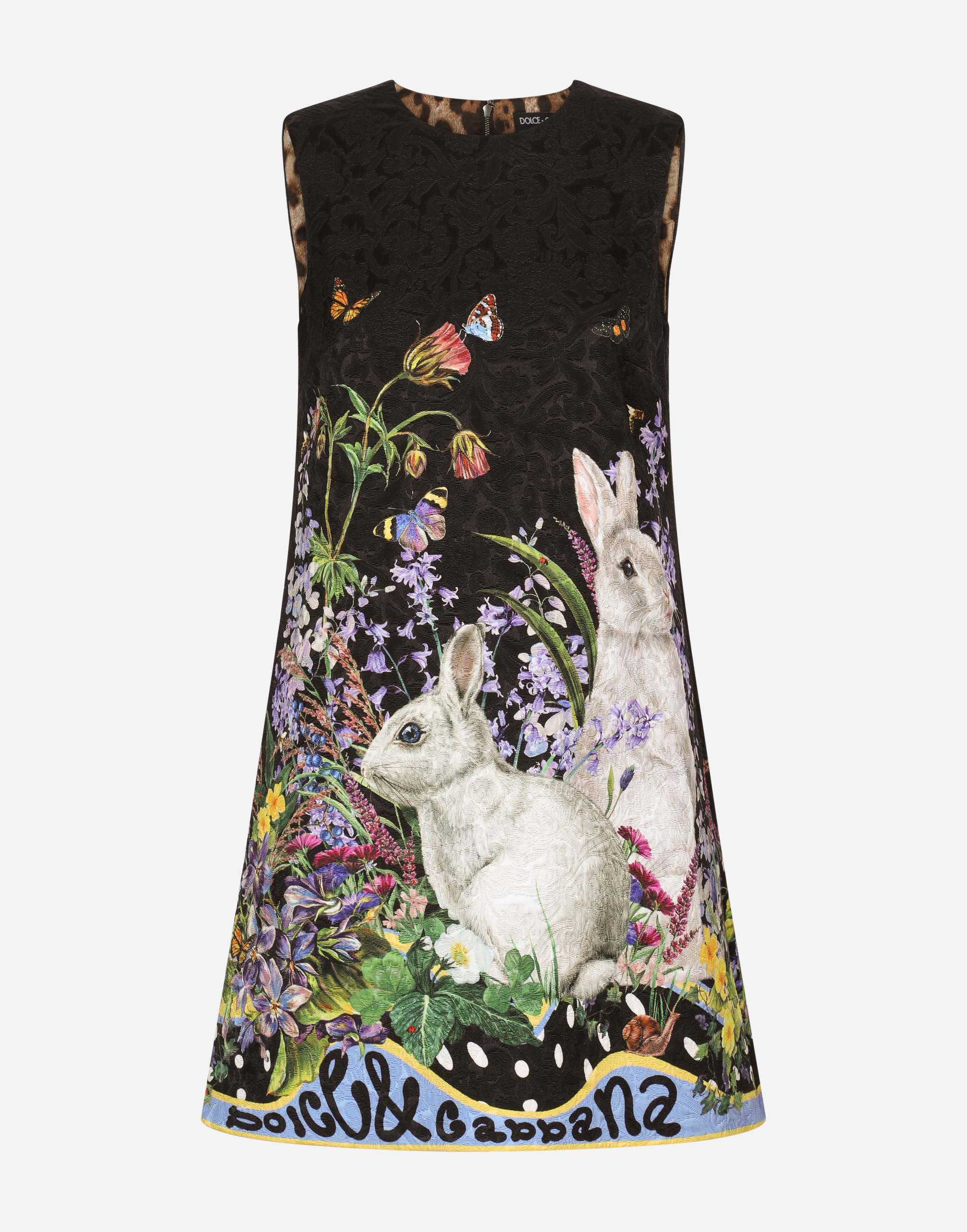 Rabbit-print brocade A-line dress in Multicolor