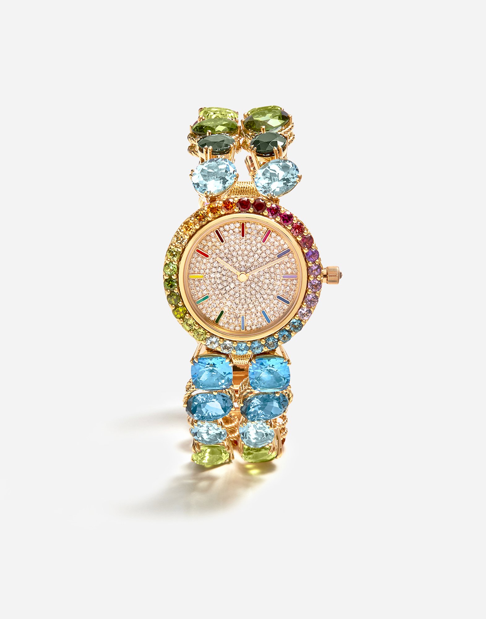Watch with multi-colored gems in Gold