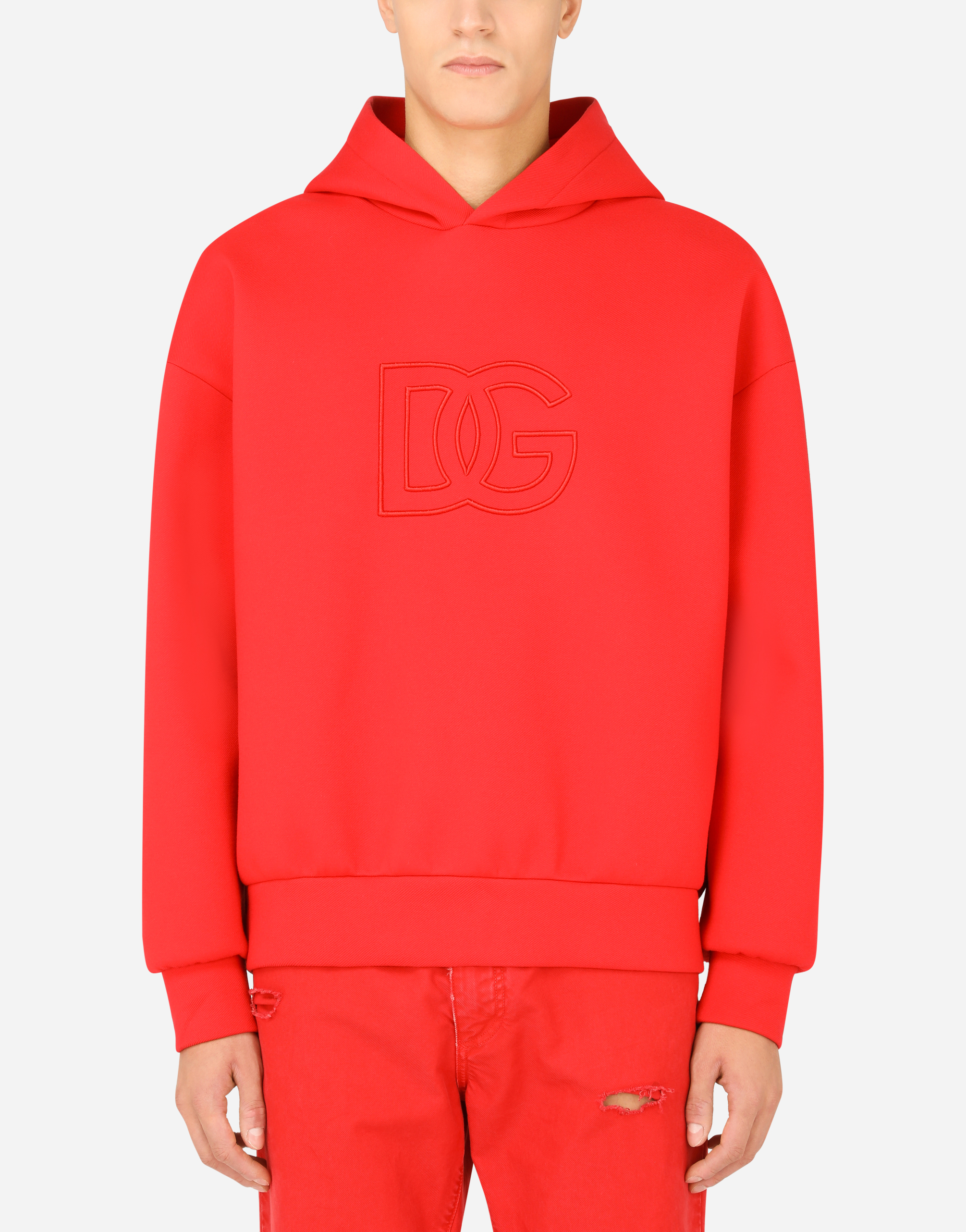 Technical jersey hoodie with DG embroidery in Multicolor