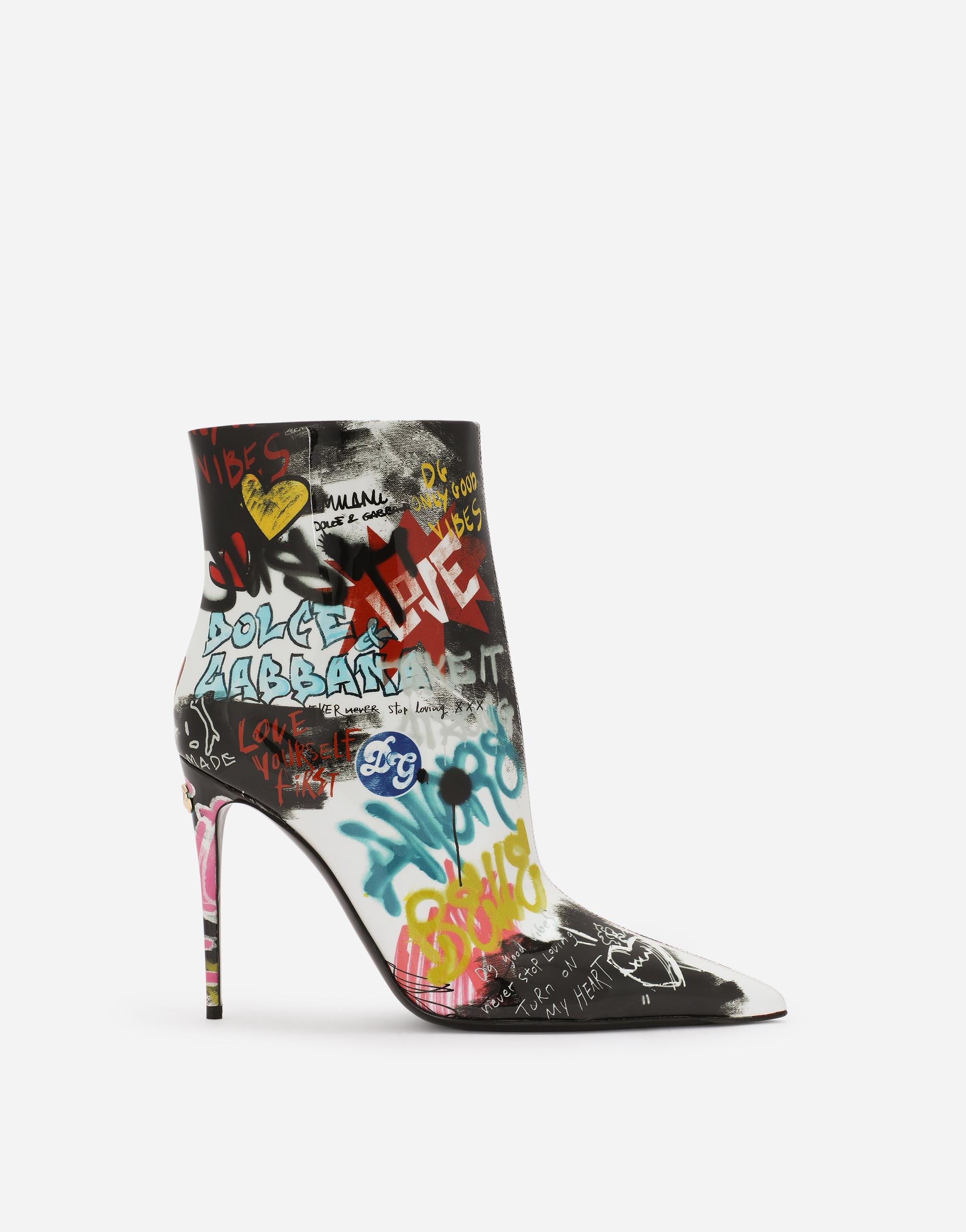 Printed patent leather ankle boots in Multicolor