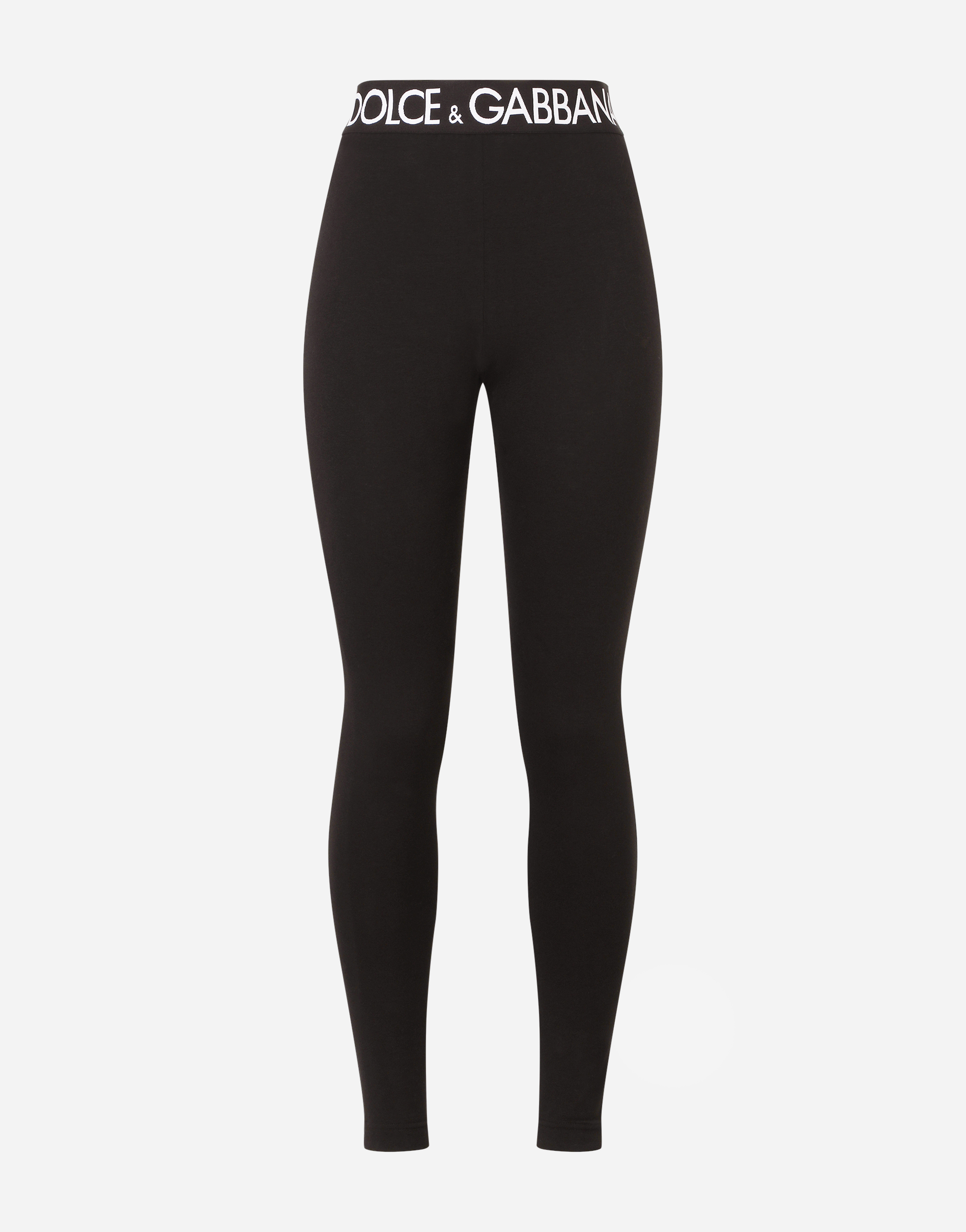Jersey leggings with branded elastic in Black