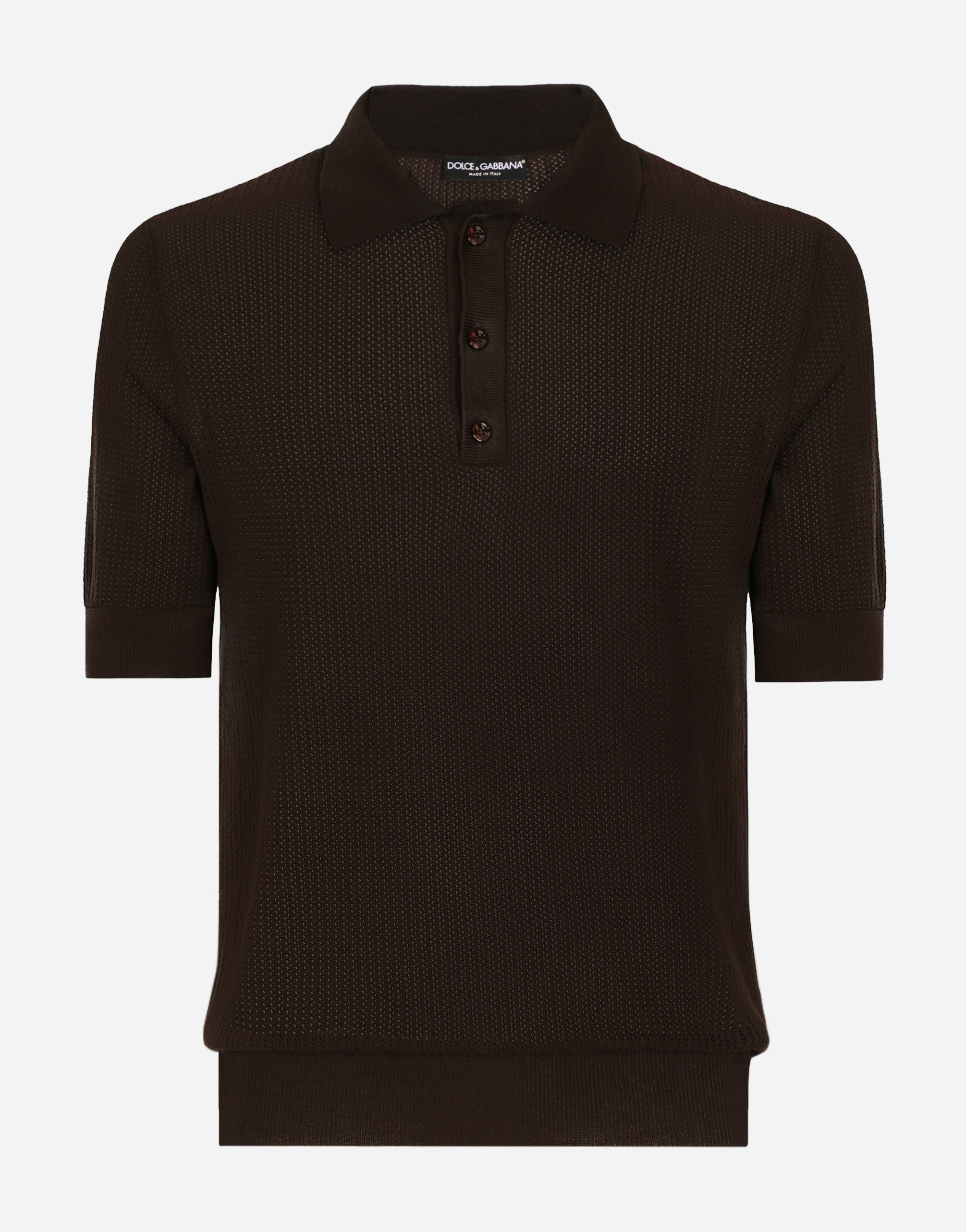 Cotton polo shirt with logo label in Brown