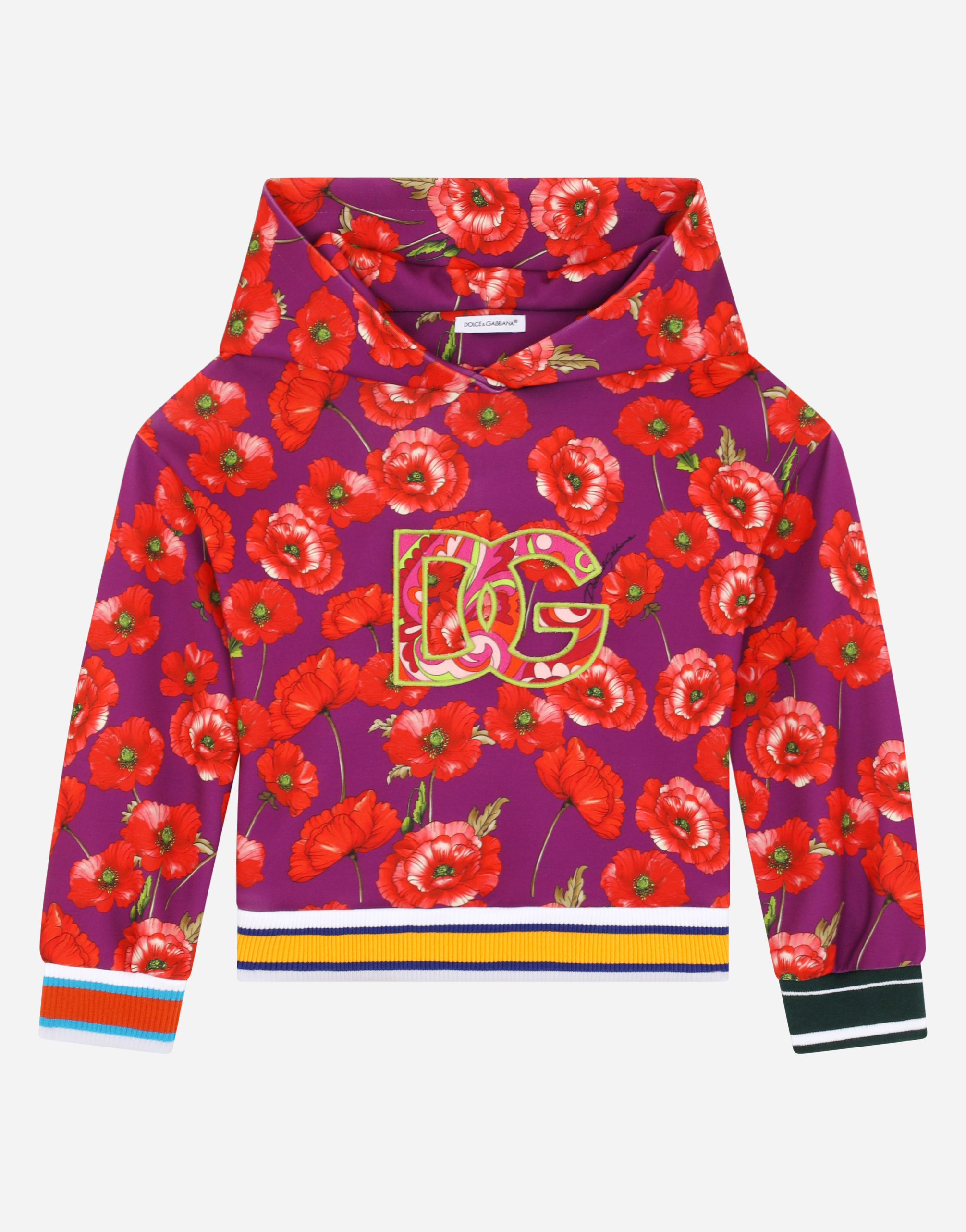 Jersey hoodie with poppy print in Multicolor