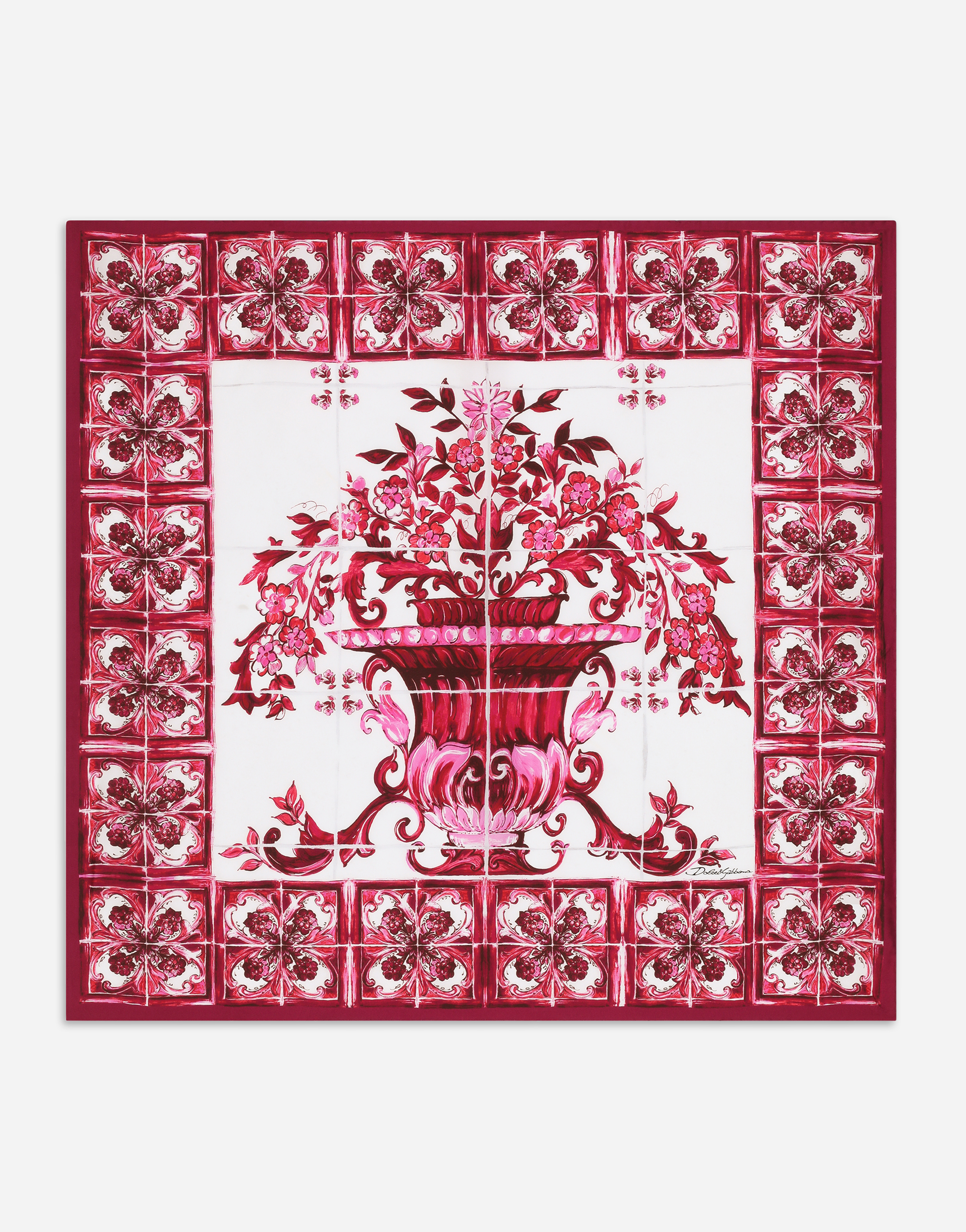 Majolica-print twill scarf (90 x 90) in Multicolor