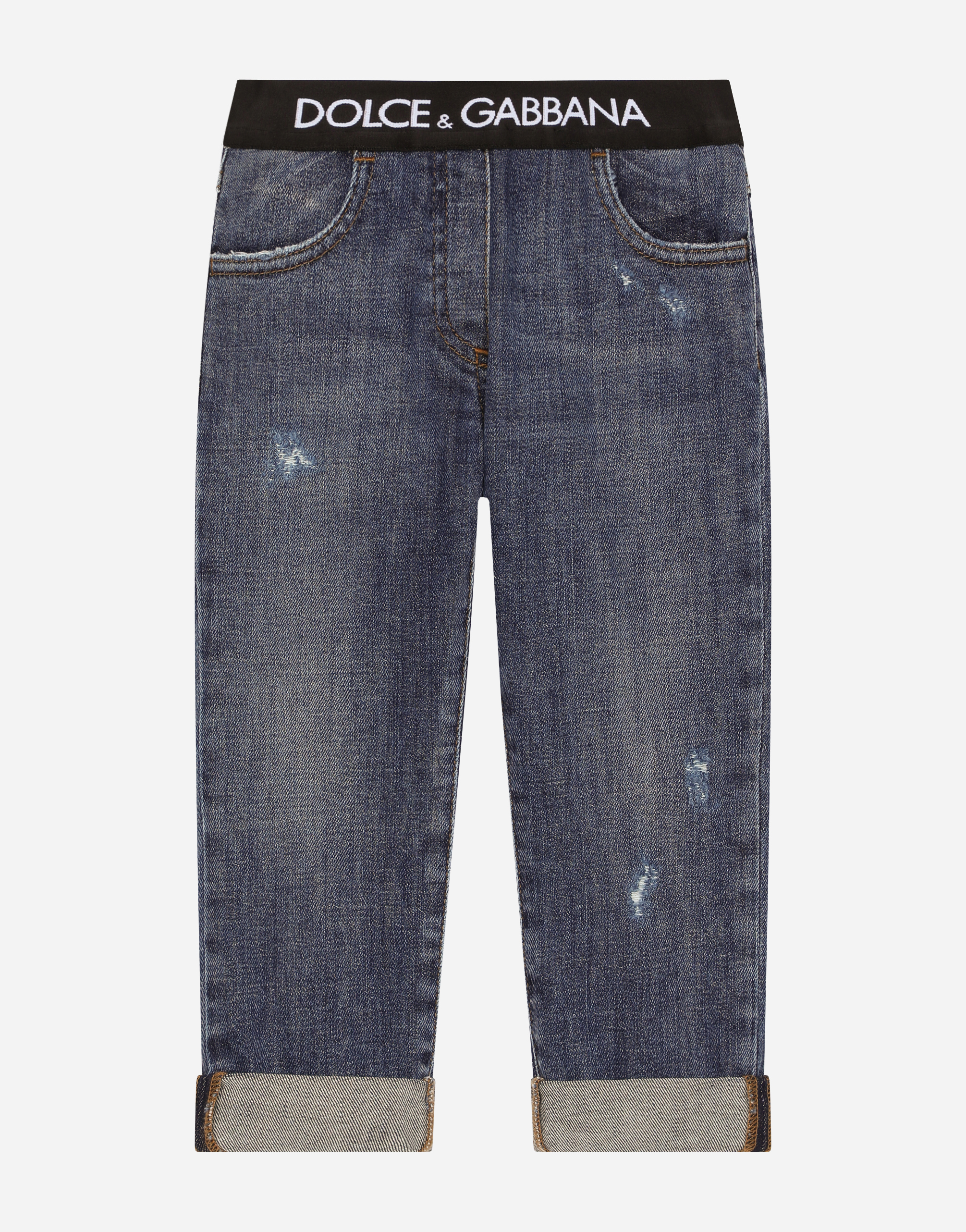 Stretch denim jeans with branded elastic in Blue