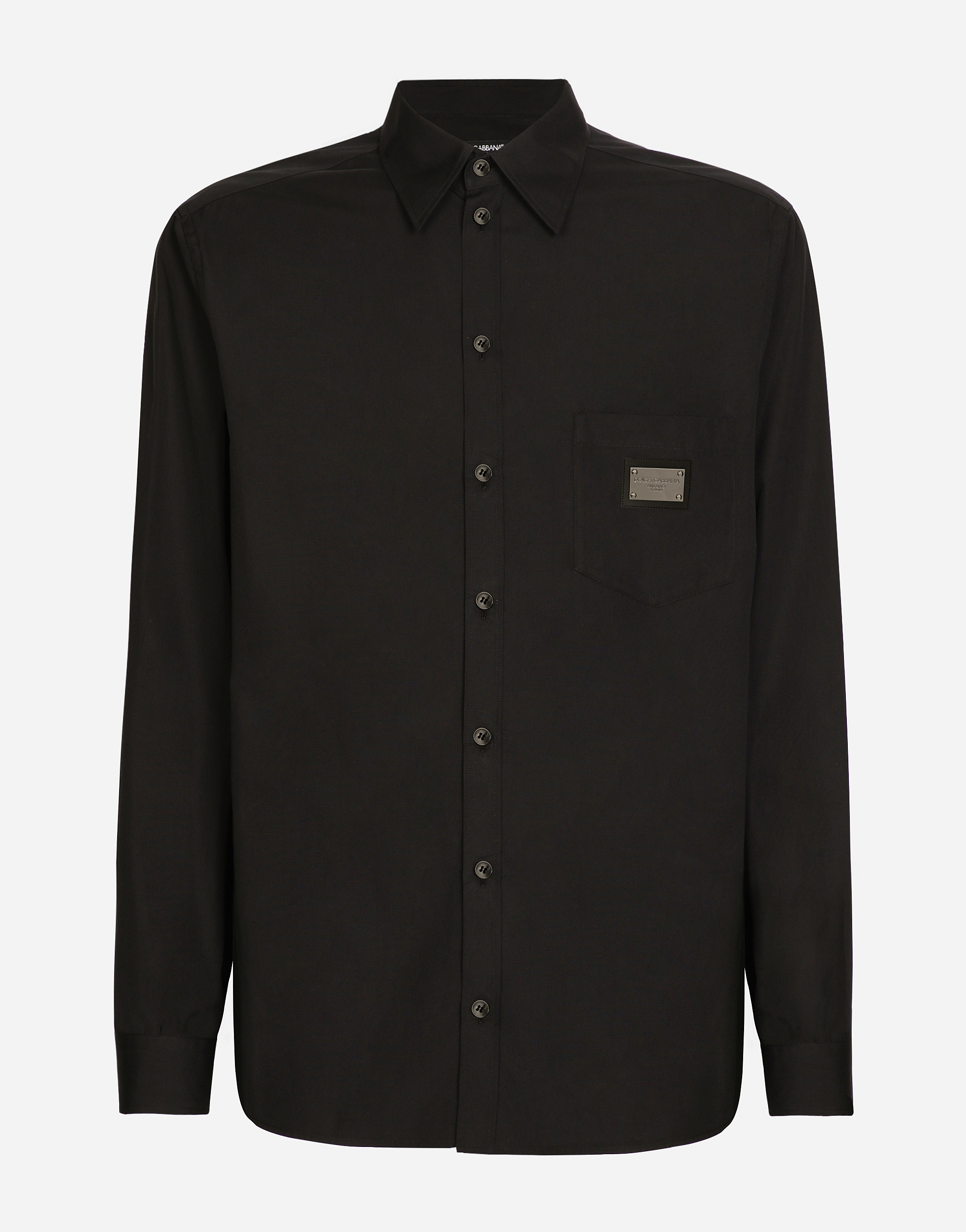 Cotton Martini-fit shirt with branded tag in Black