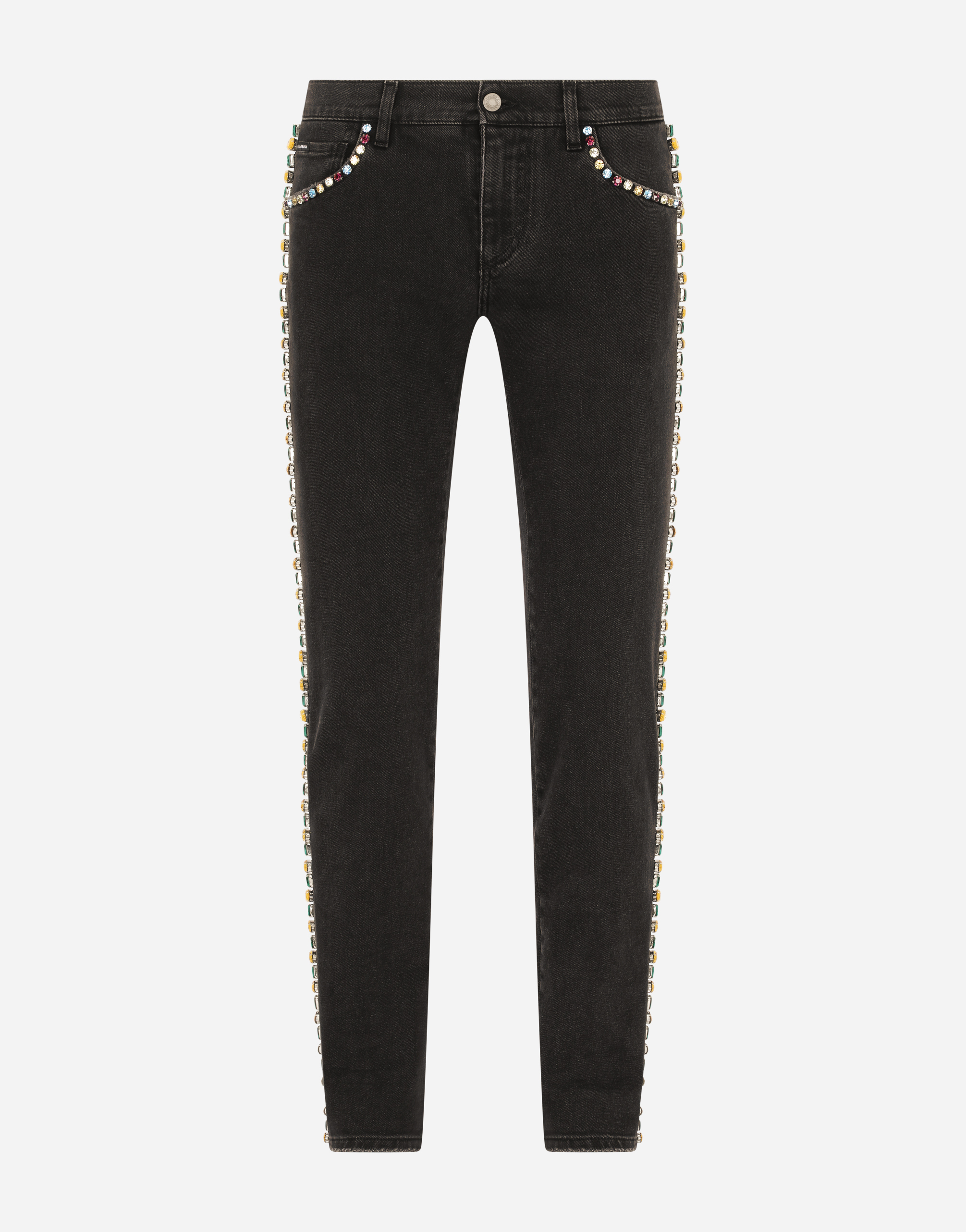 Black skinny stretch jeans with crystals in Multicolor