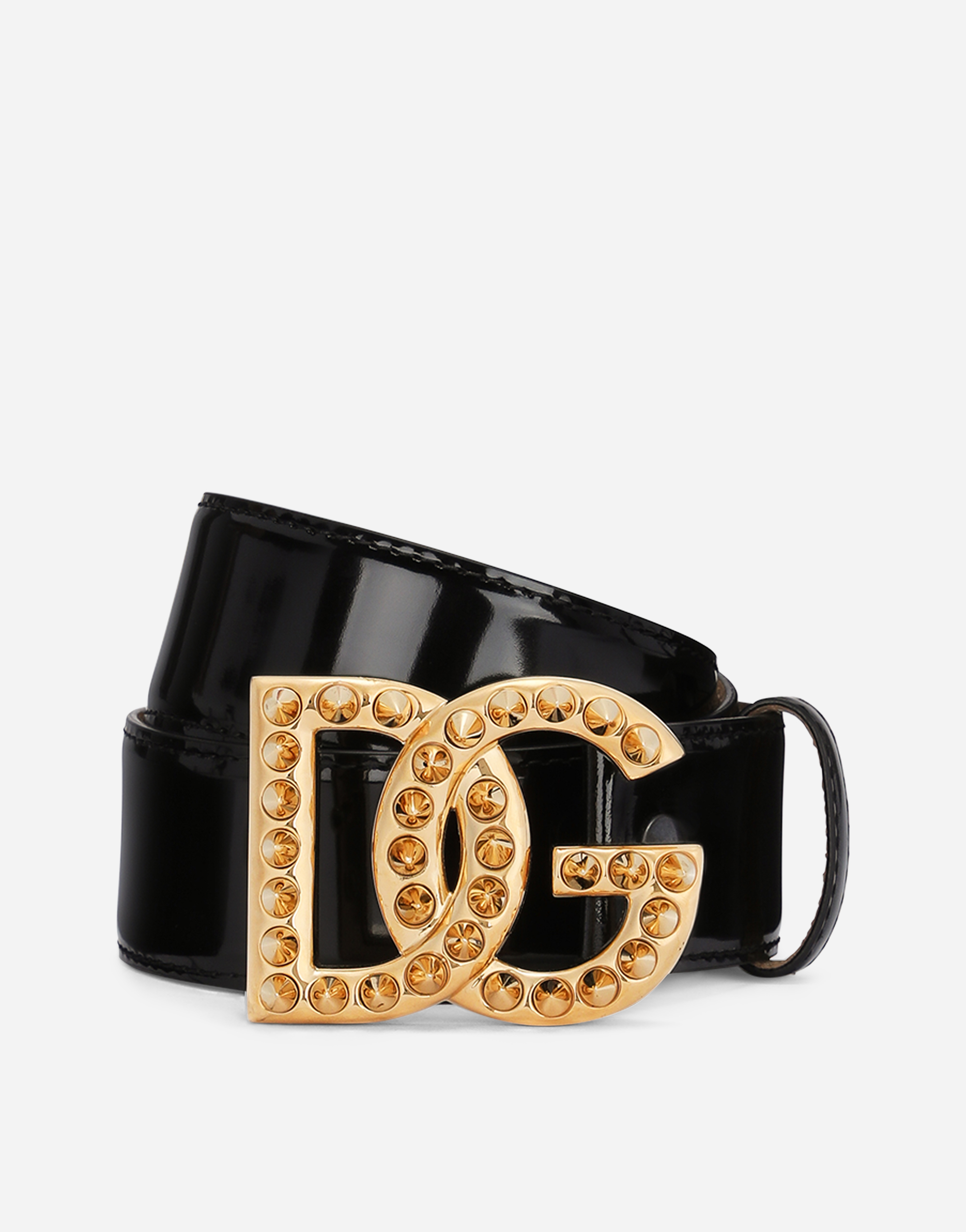 Polished calfskin belt with DG logo in Black