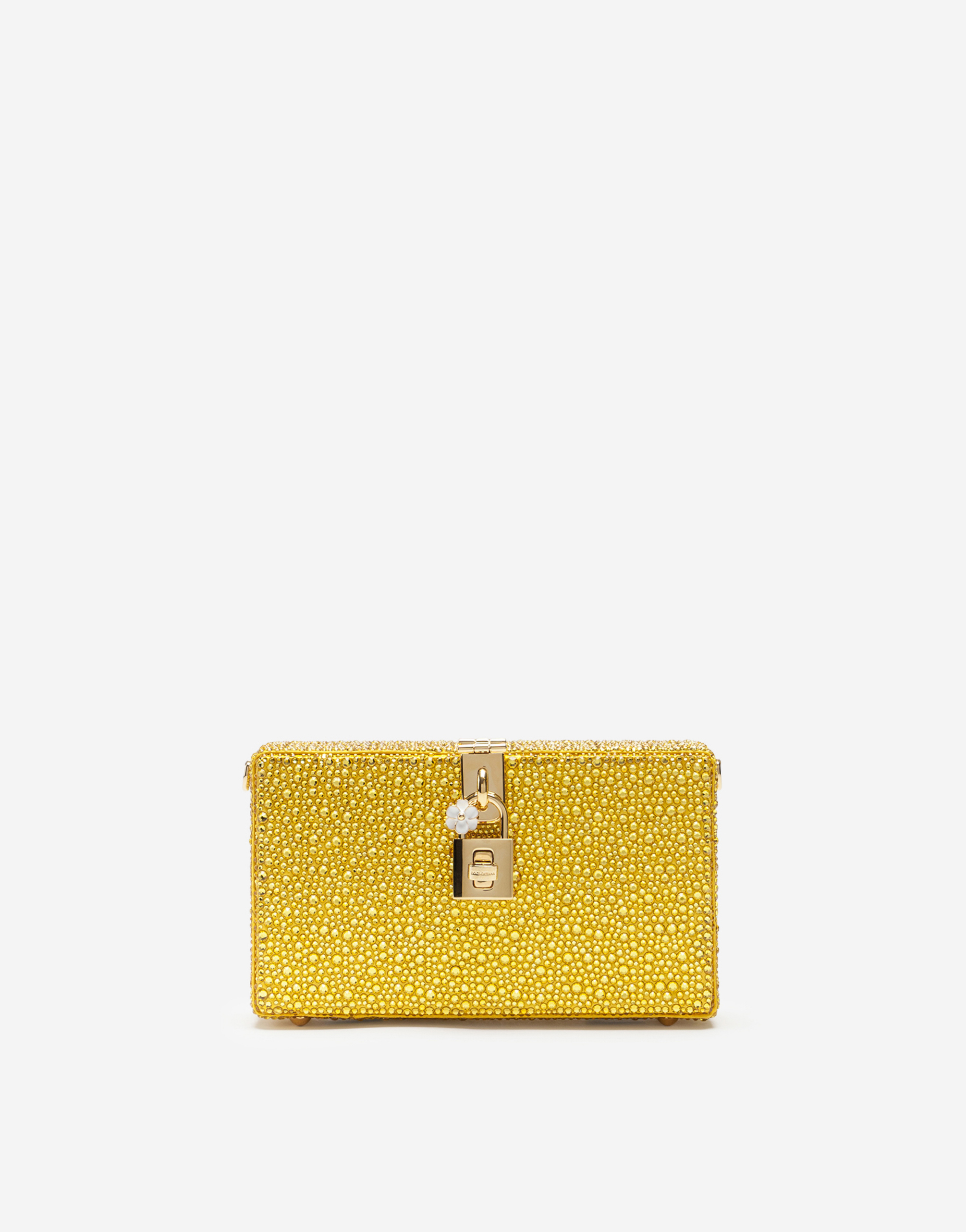 Dolce Box clutch with heat-applied rhinestones in Yellow