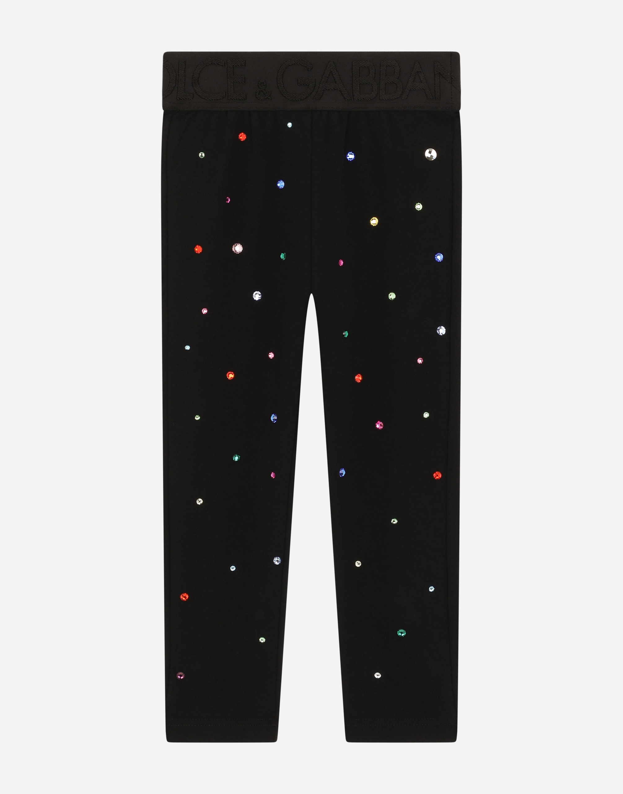 Jersey leggings with multi-colored crystals in Black