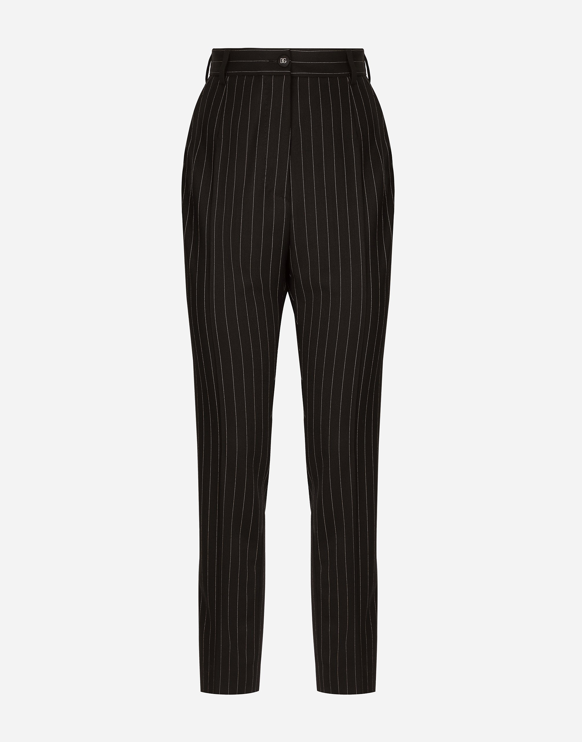 High-waisted pinstripe twill pants in Multicolor