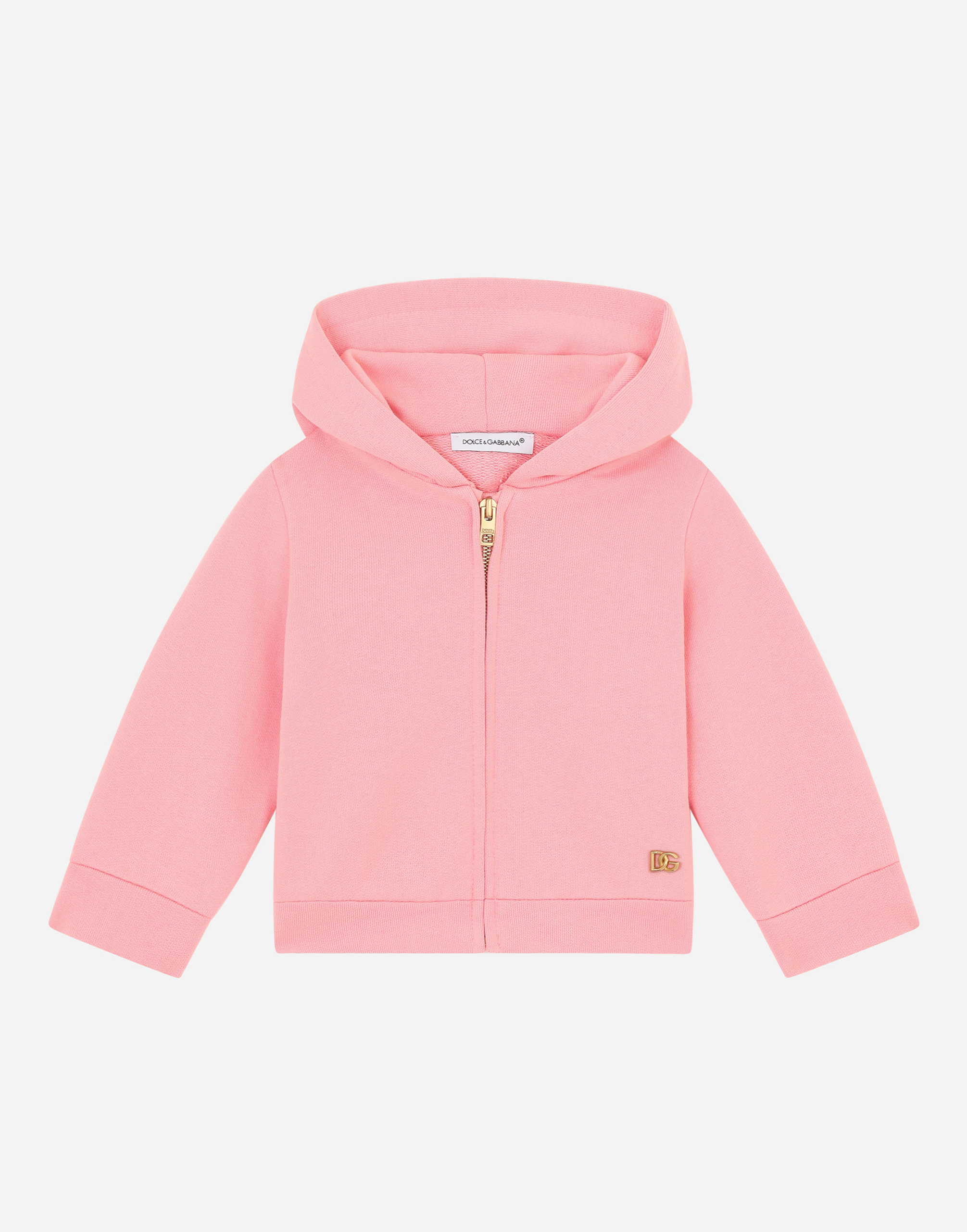Jersey hoodie with metal DG logo in Pink