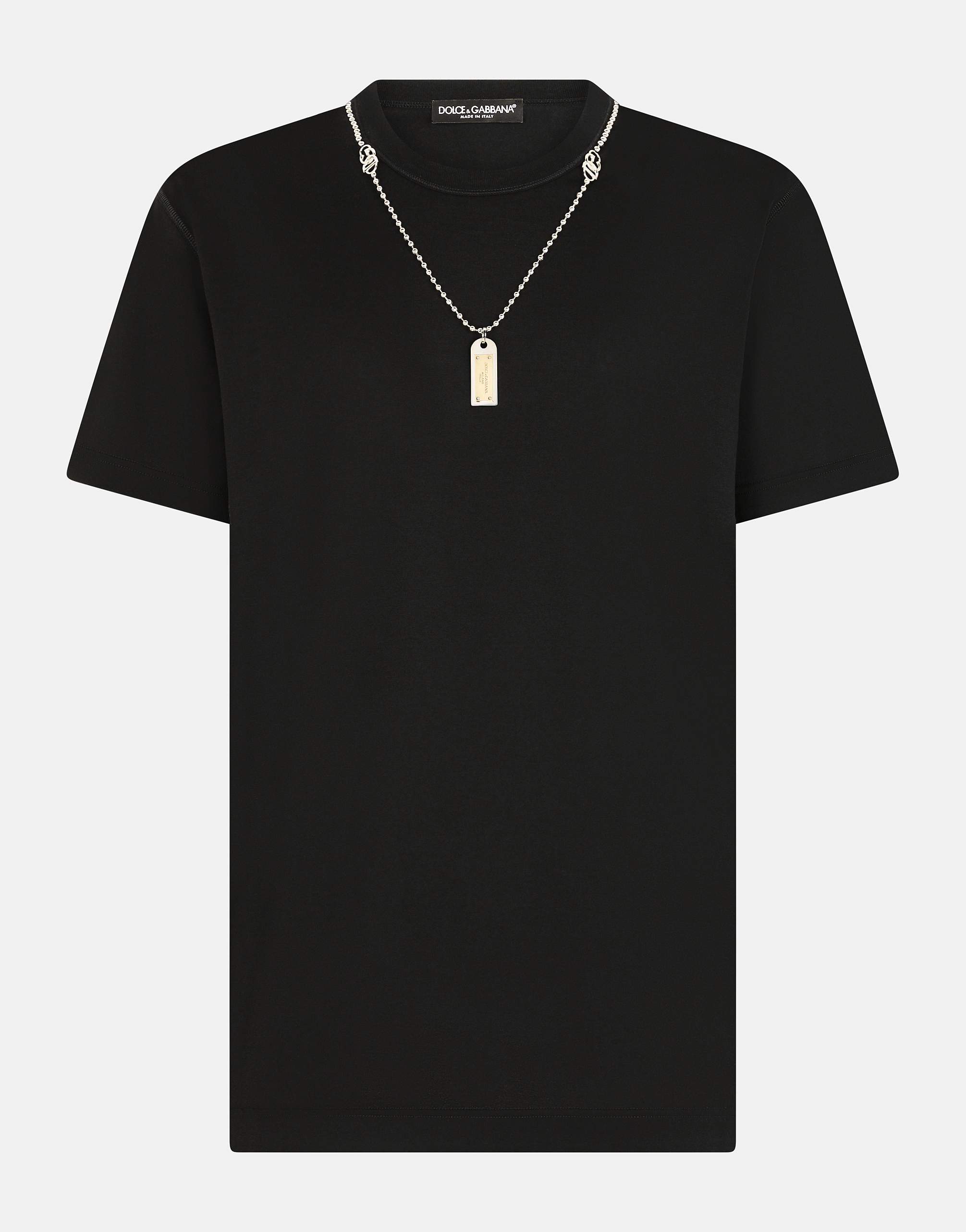 Cotton T-shirt with necklace in Black