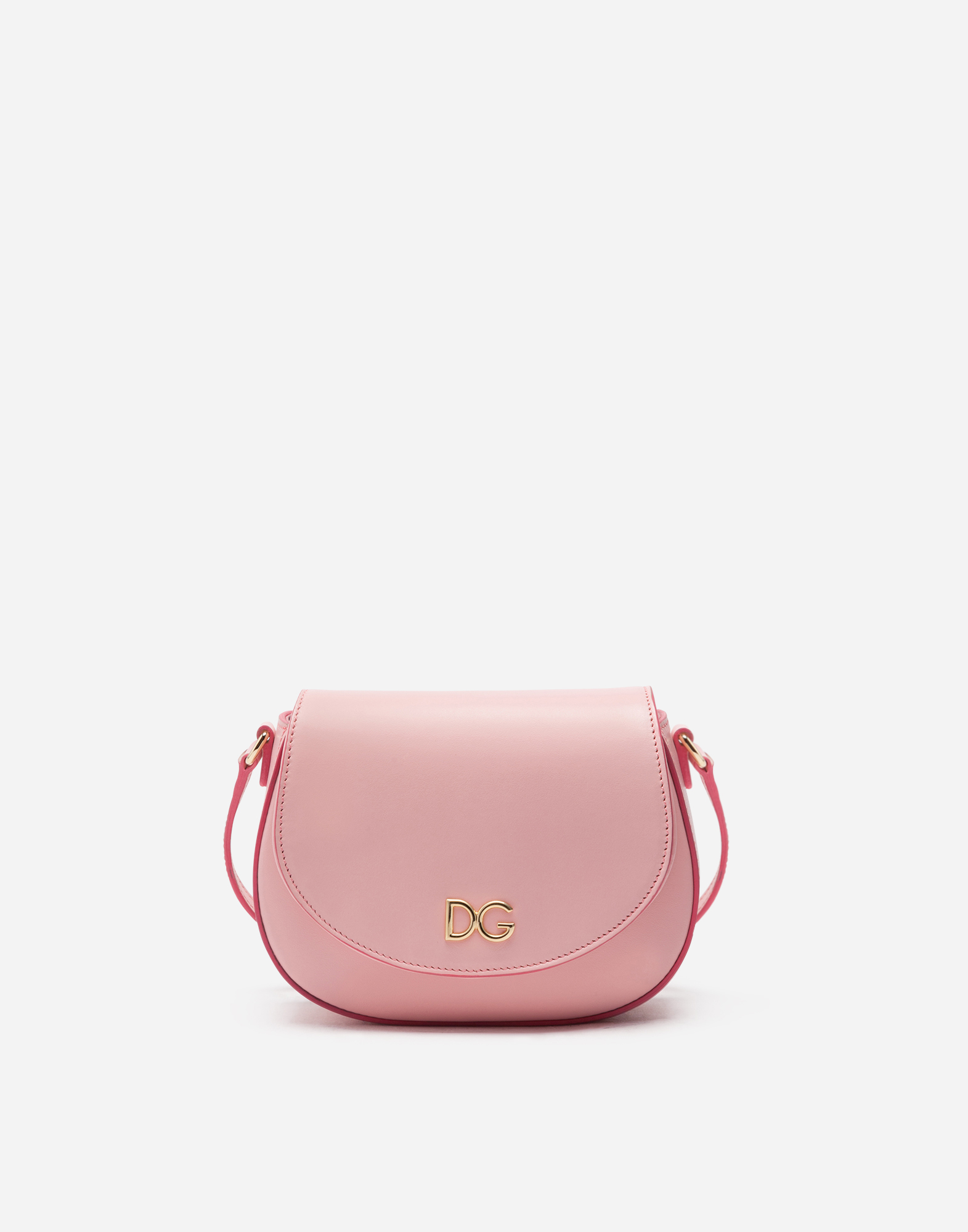 Calfskin leather side bag with DG logo in Pink