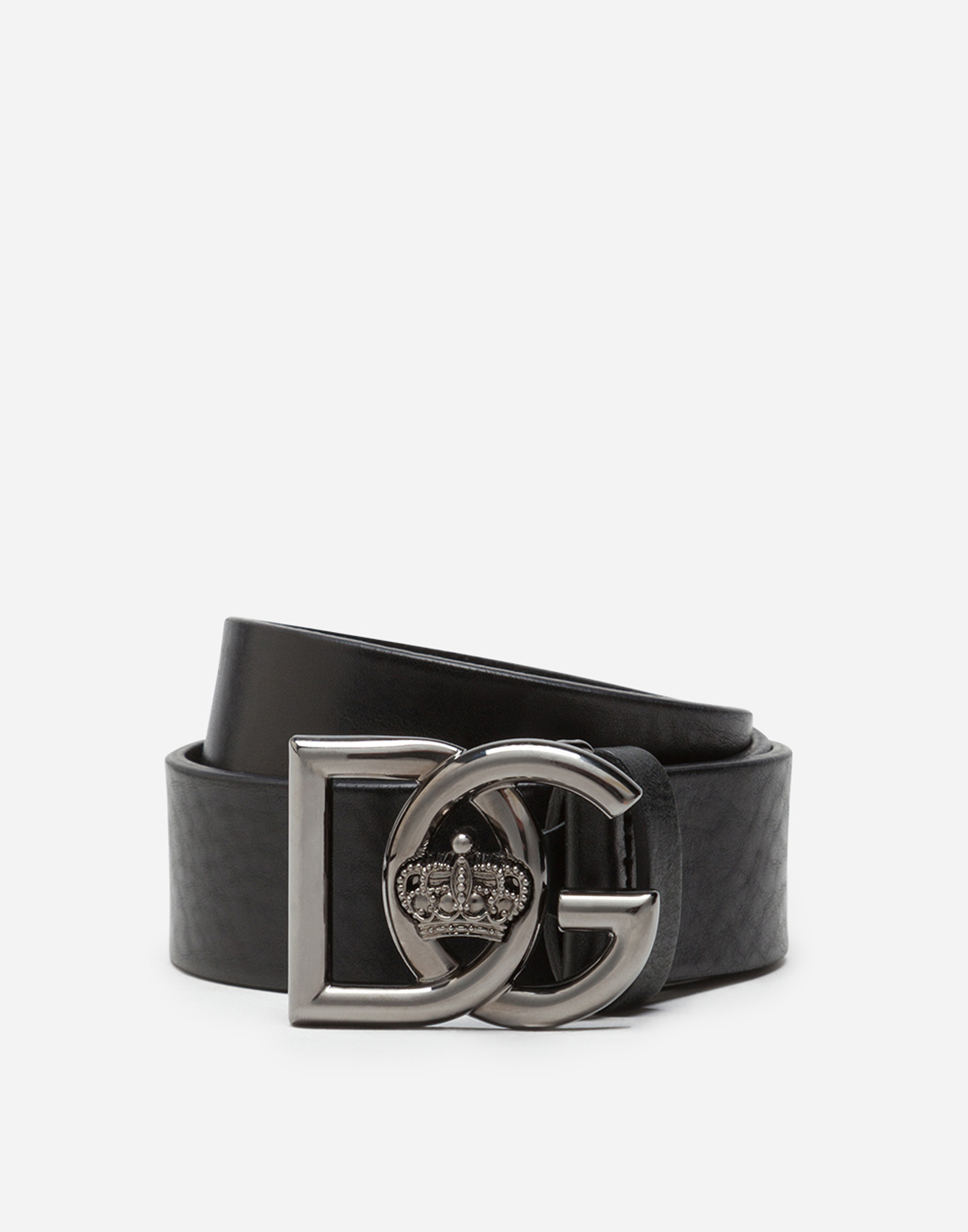 Tumbled leather belt with DG crosed logo in Black