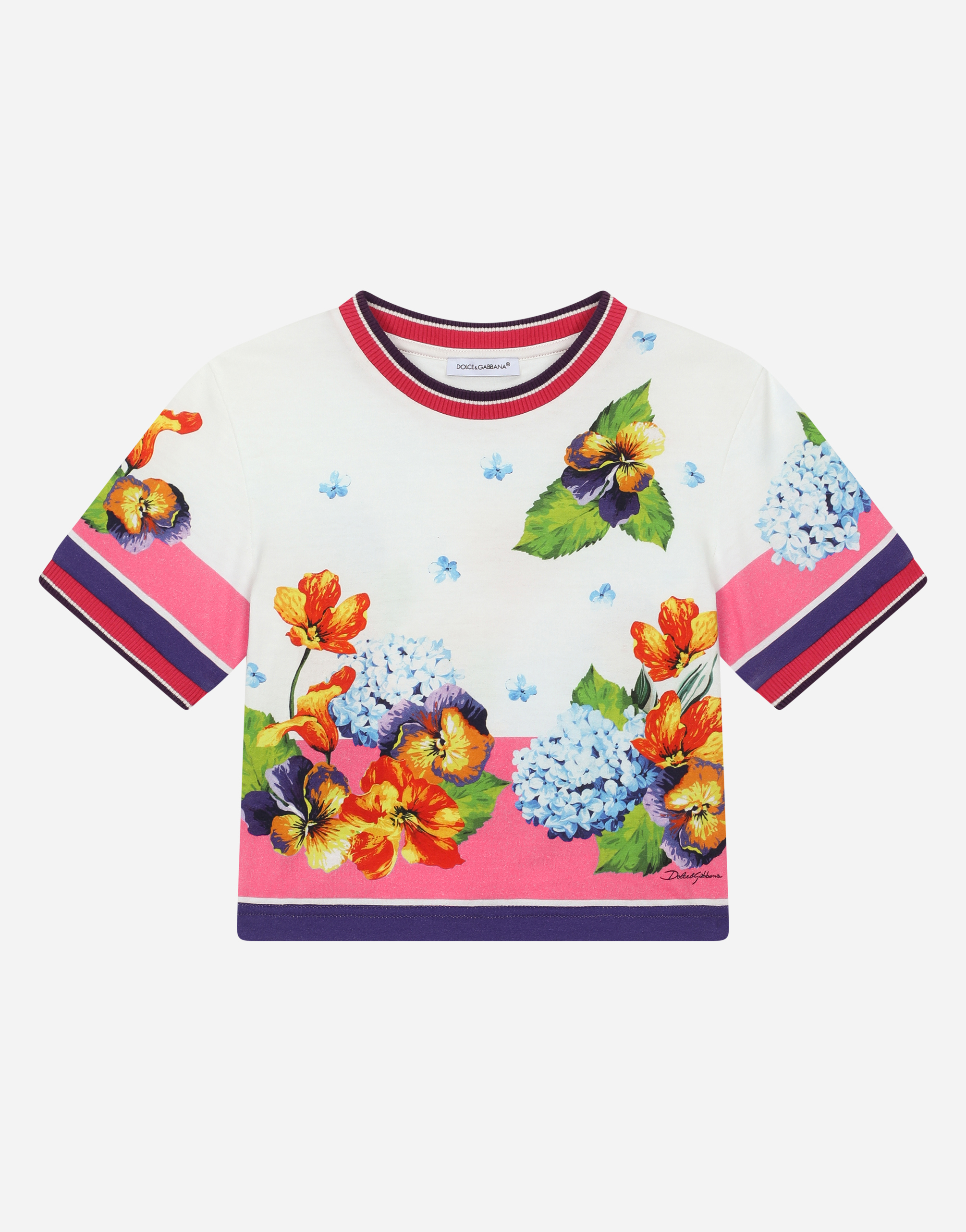 Jersey T-shirt with hydrangea print in Multicolor