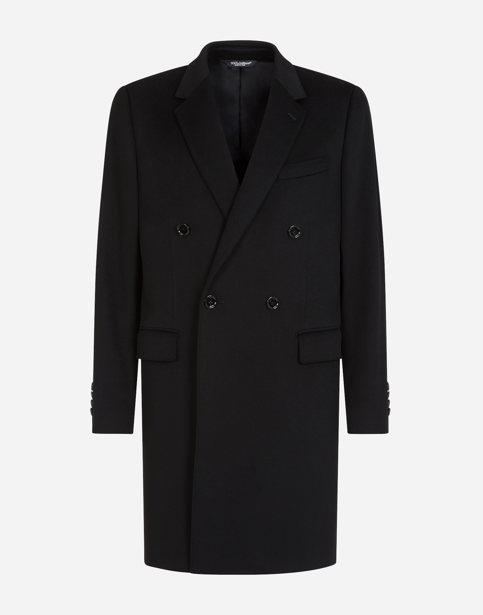 Double-breasted cashmere and wool coat in Black for Men | Dolce&Gabbana®