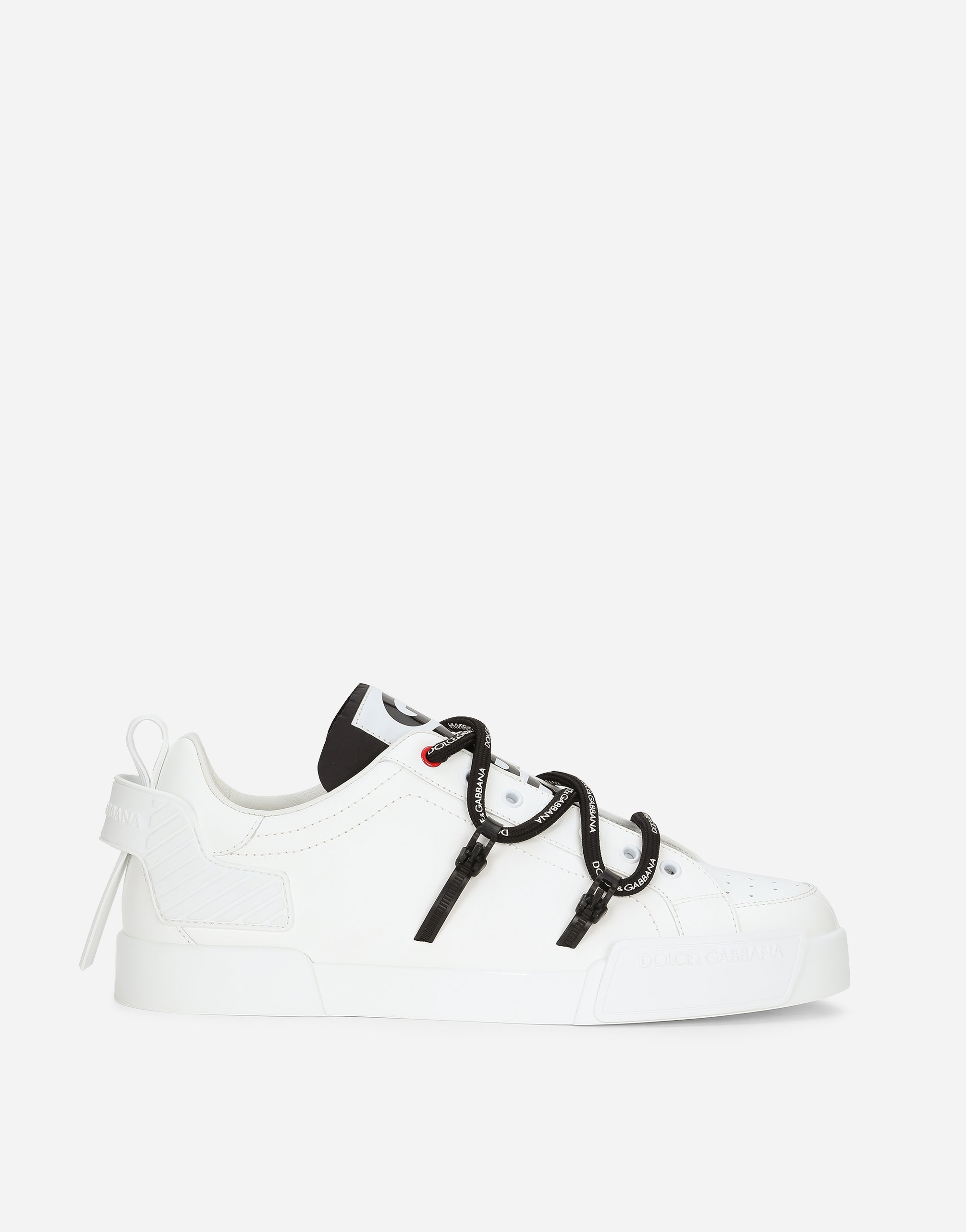 Calfskin Portofino sneakers with maxi-logo in White/Black