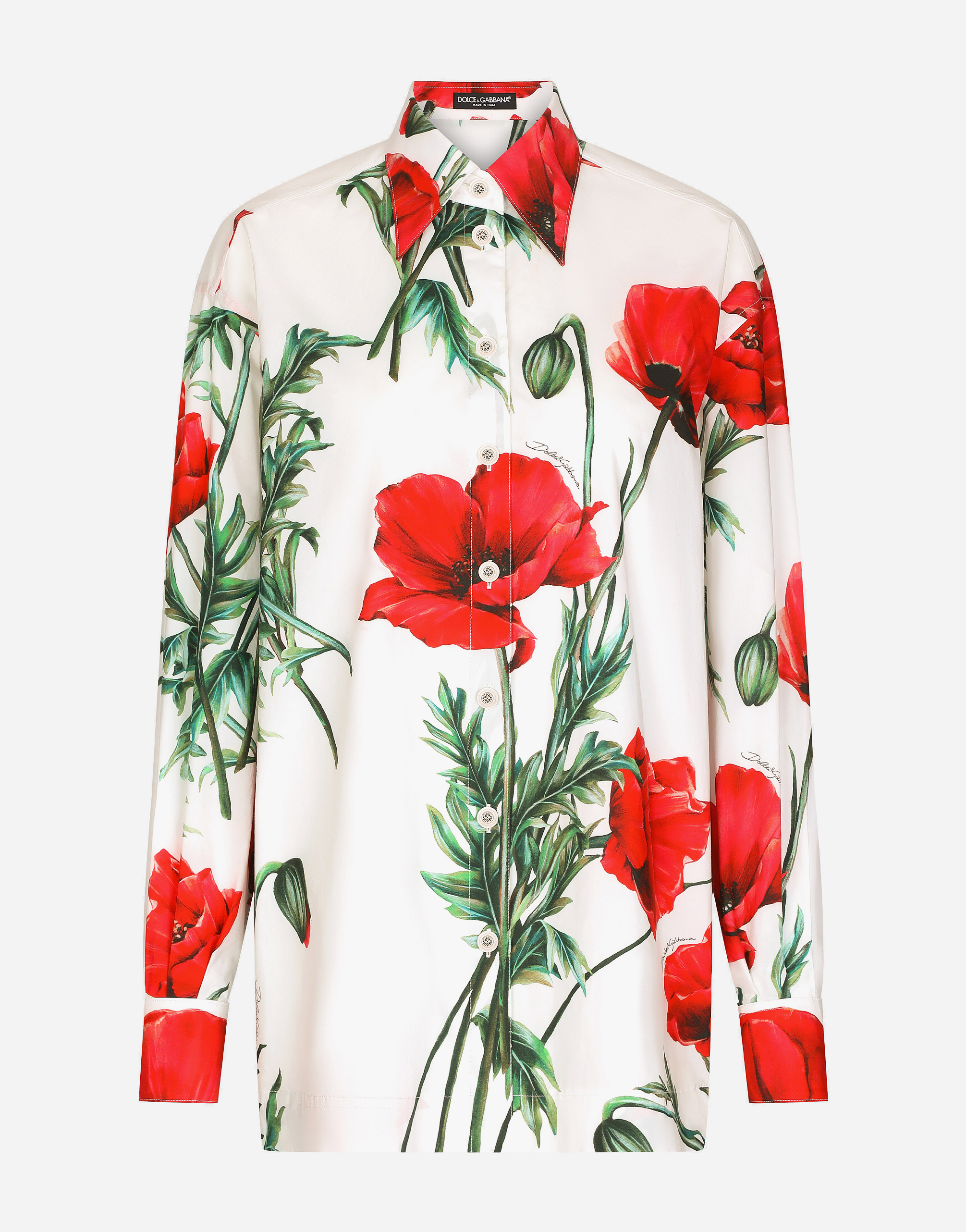 Poppy-print poplin shirt in Multicolor for Women | Dolce&Gabbana®