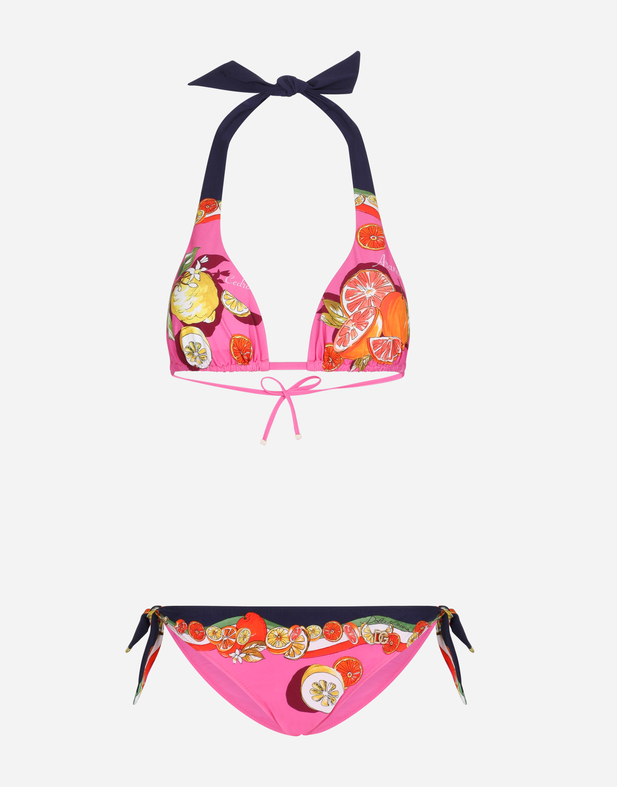 Citrus-print padded triangle bikini in Multicolor