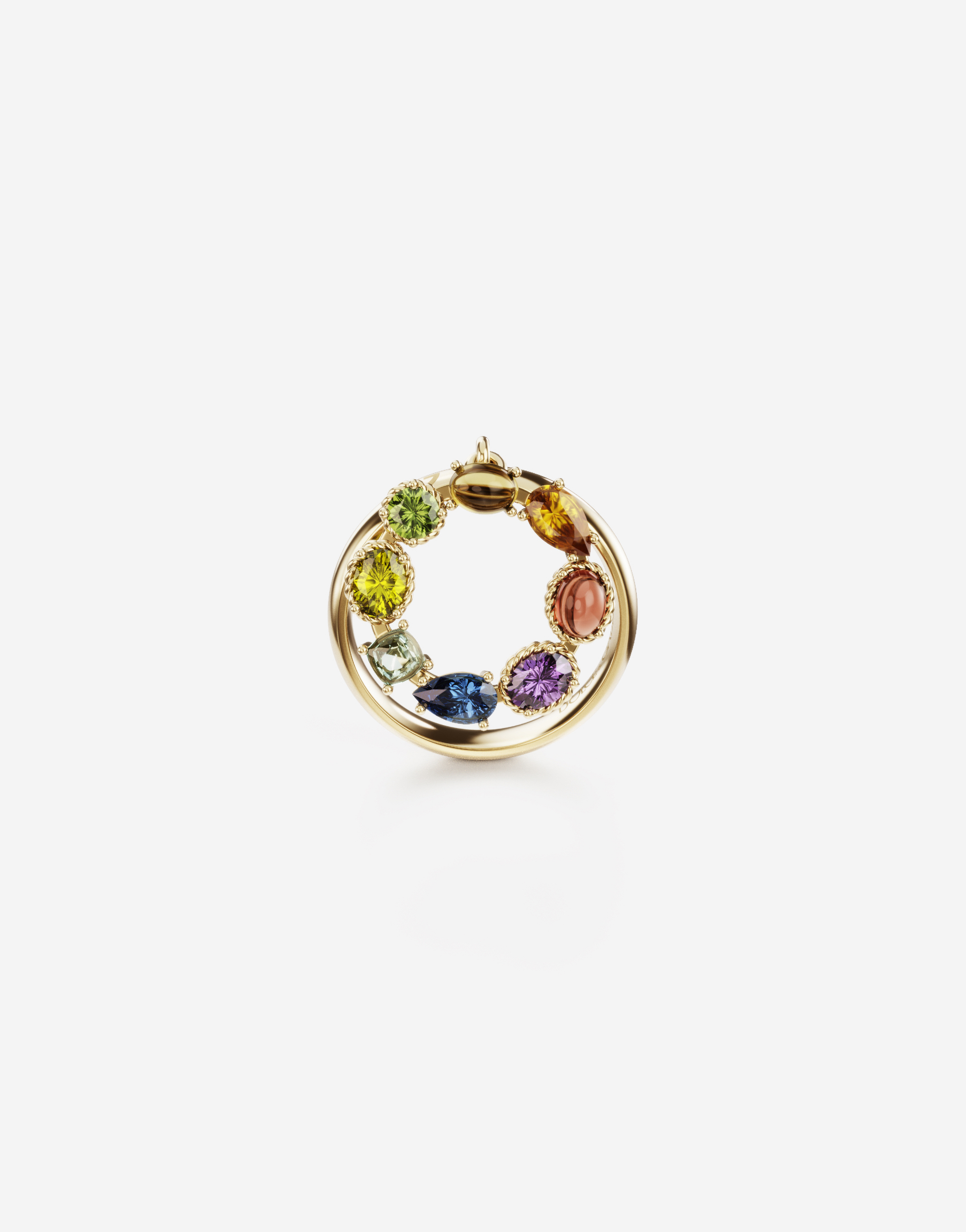 Rainbow alphabet O ring in yellow gold with multicolor fine gems in Gold