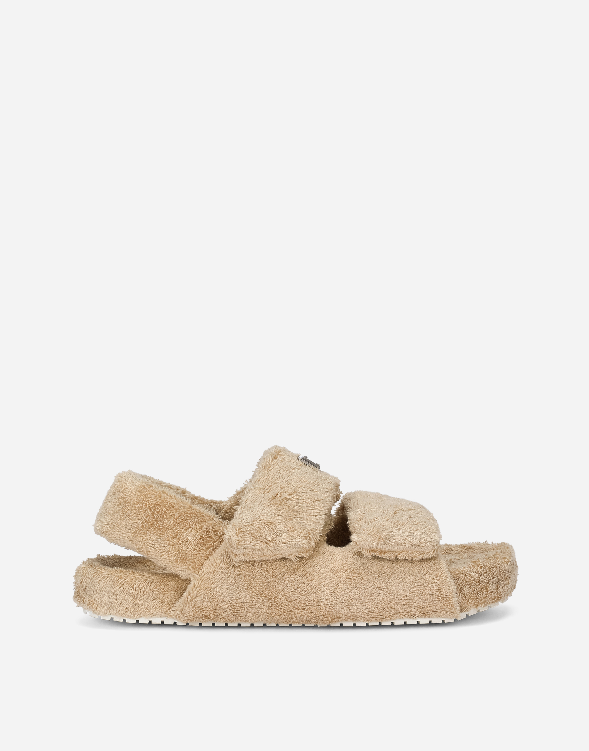 Terrycloth sandals with logo tag in Beige