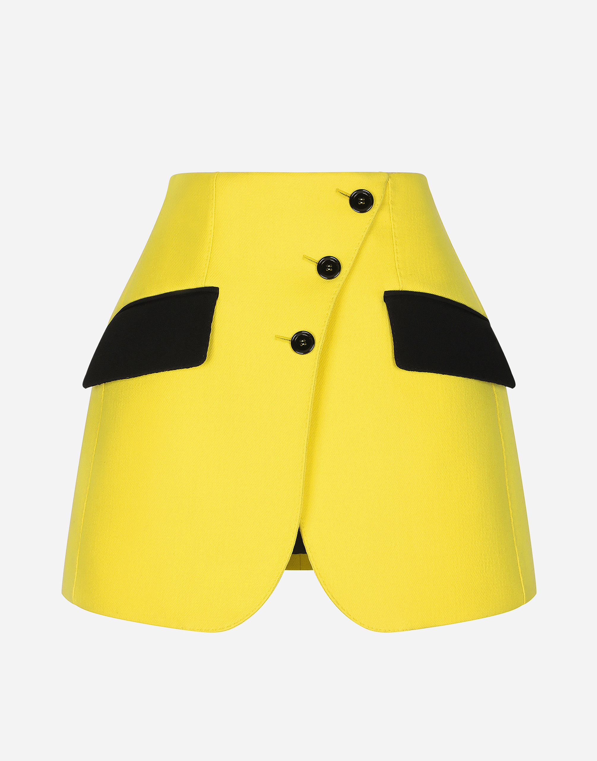 Woolen miniskirt with contrasting pockets in Yellow