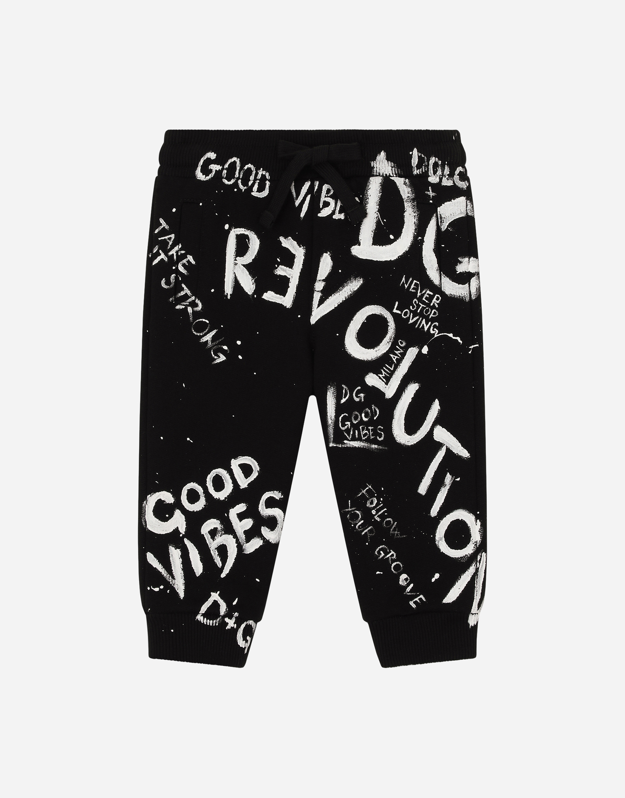 Jersey jogging pants with graffiti print in Black