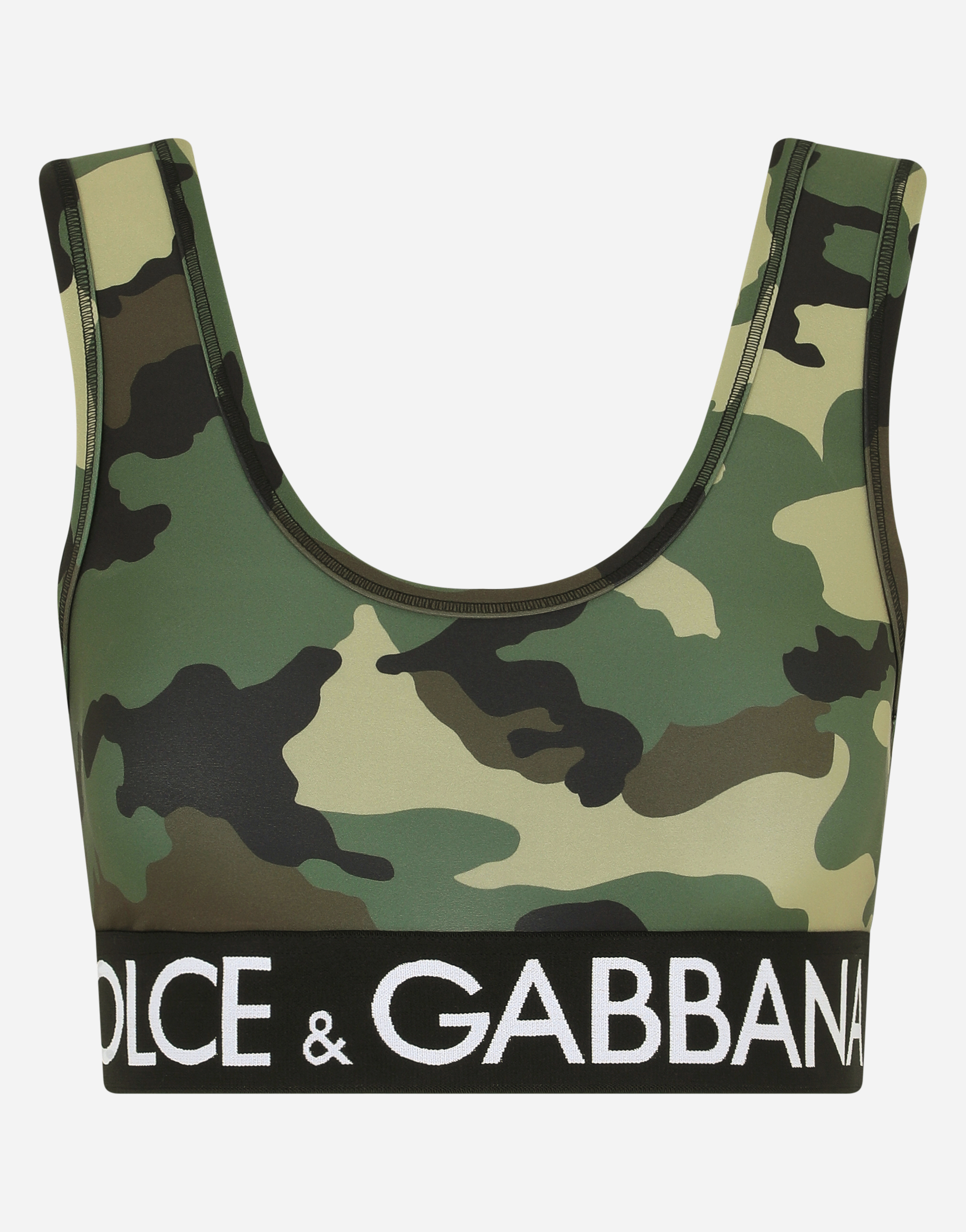 Camouflage jersey top with branded elastic in Multicolor
