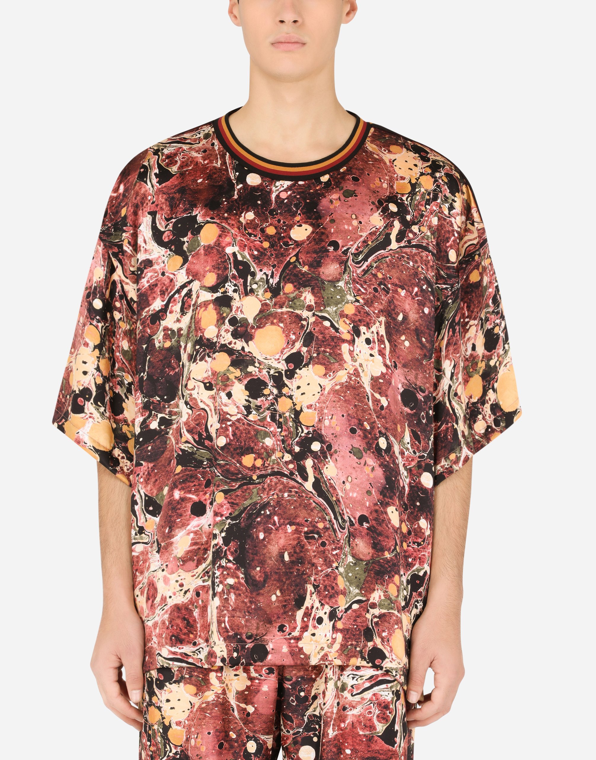 Technical jersey T-shirt with marbled print in Multicolor