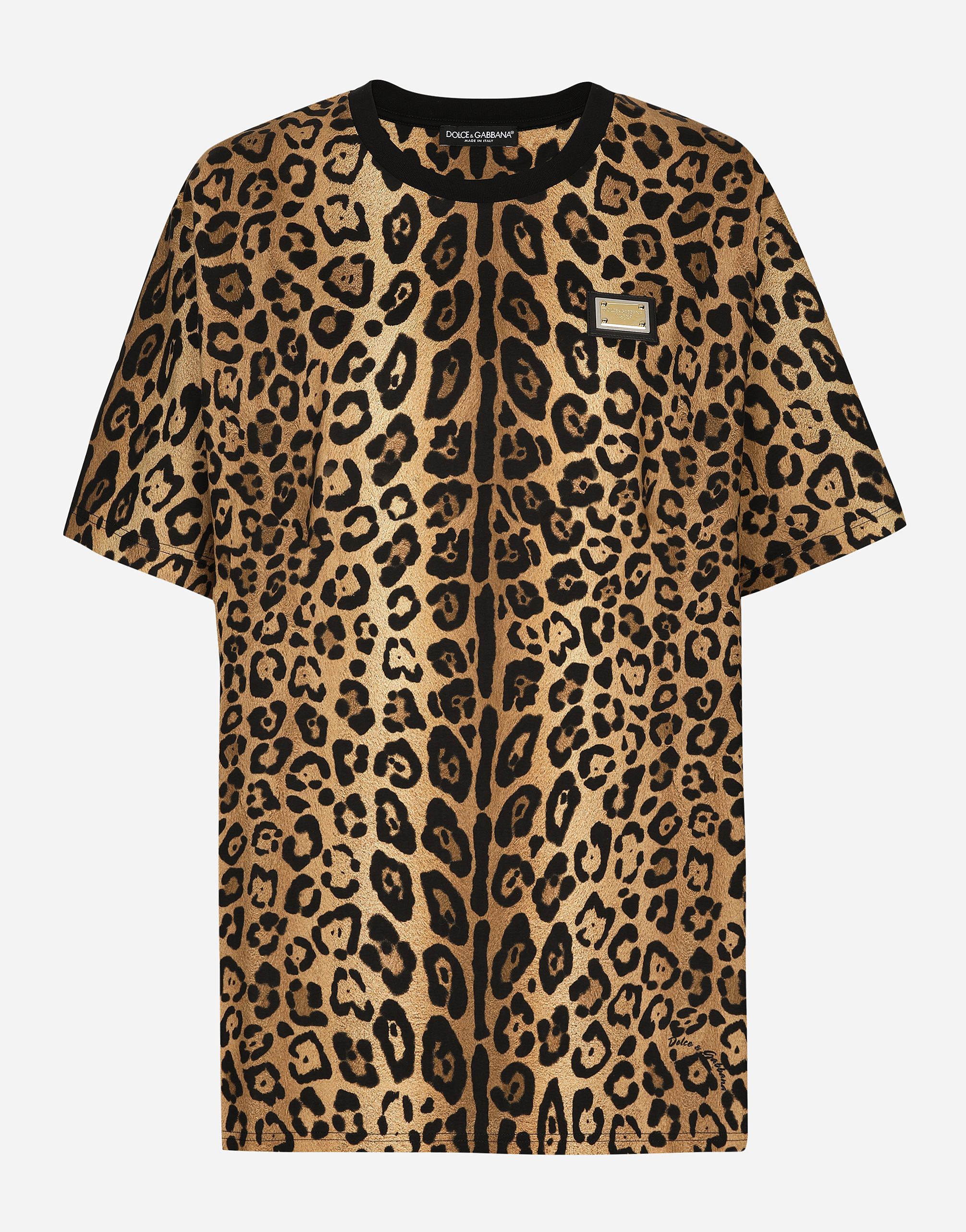 Short-sleeved leopard-print jersey T-shirt in Multicolor
