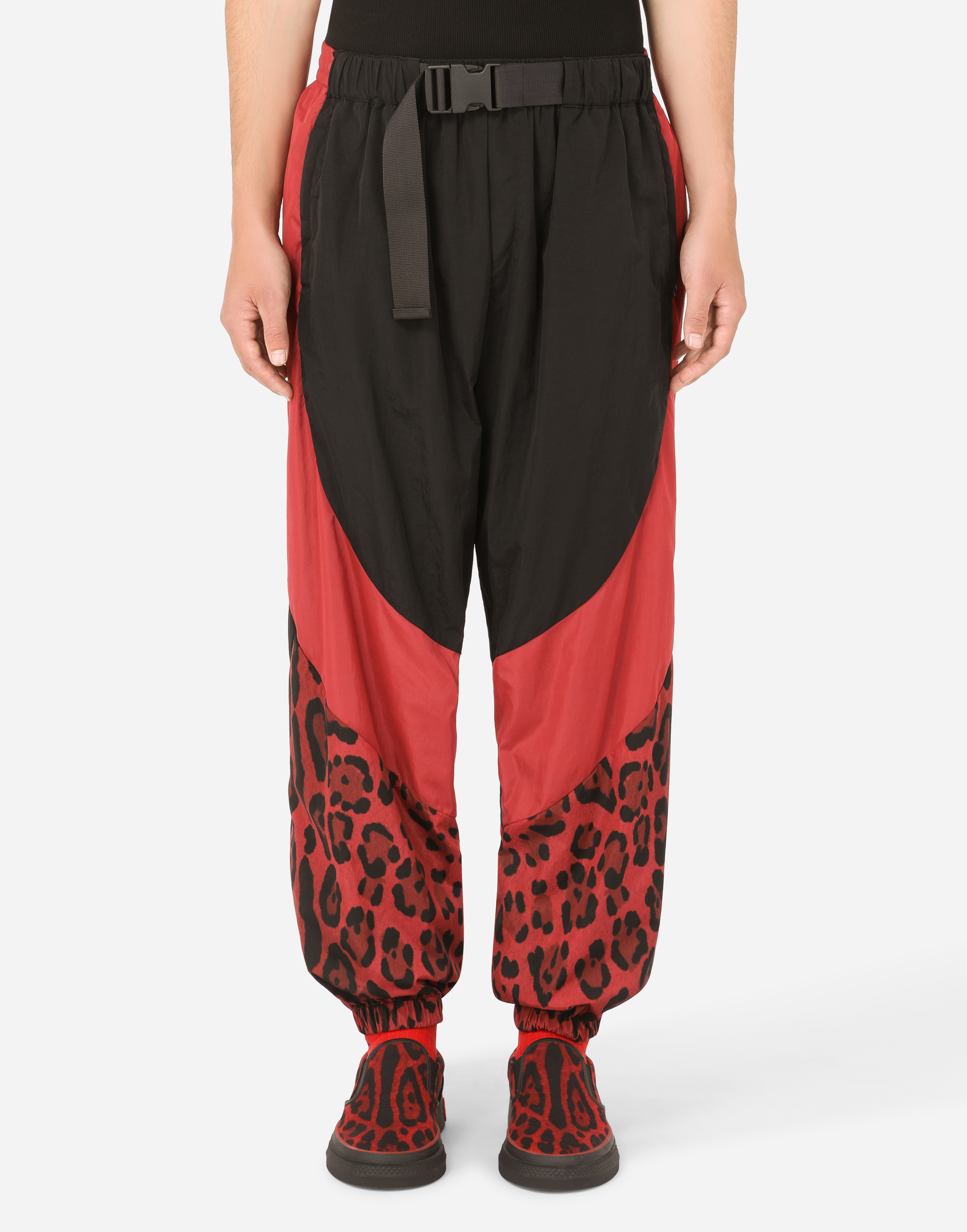 Nylon jogging pants with leopard print in Multicolor