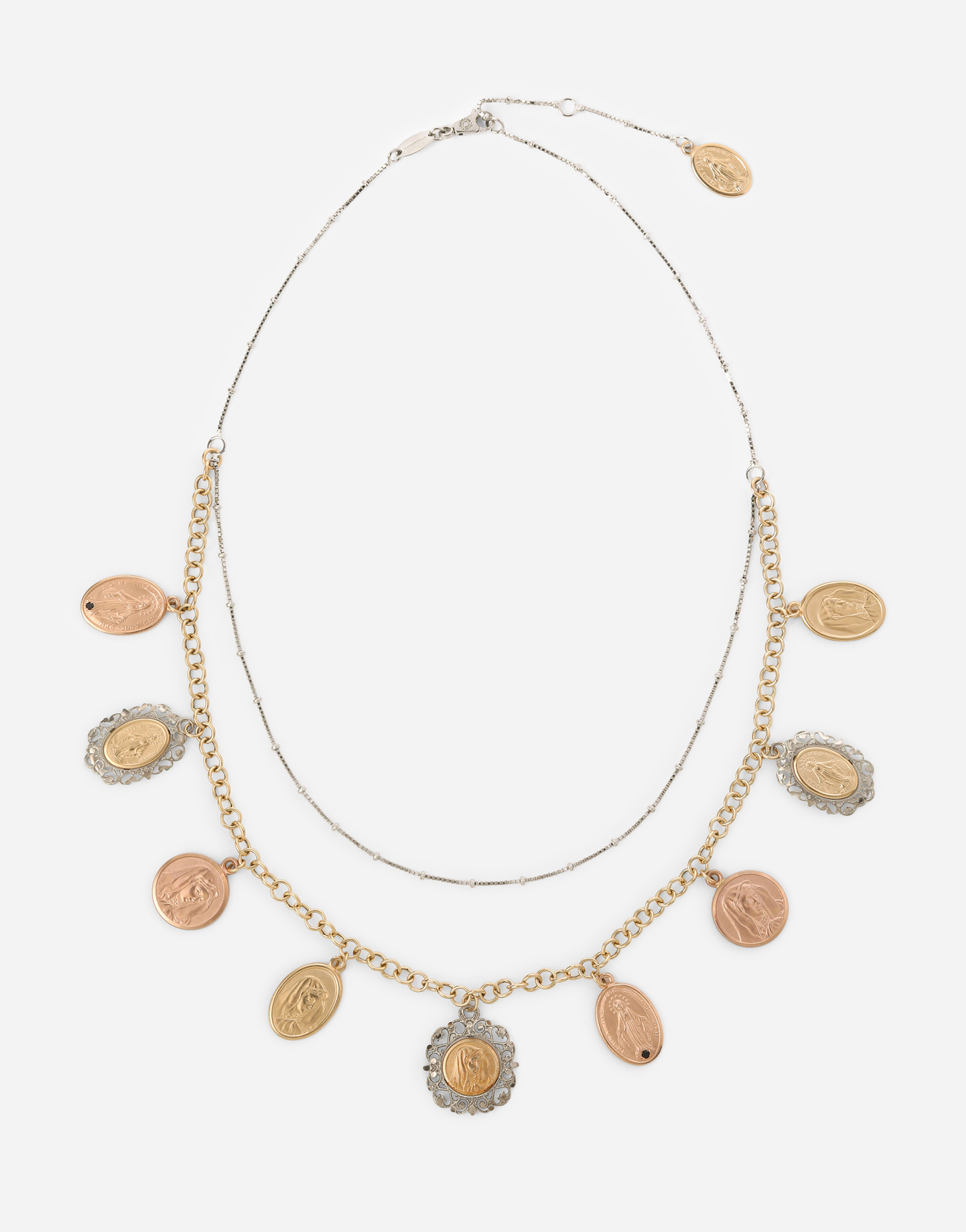 Sicily necklace in yellow, red and white 18kt gold with medals in Multicolor