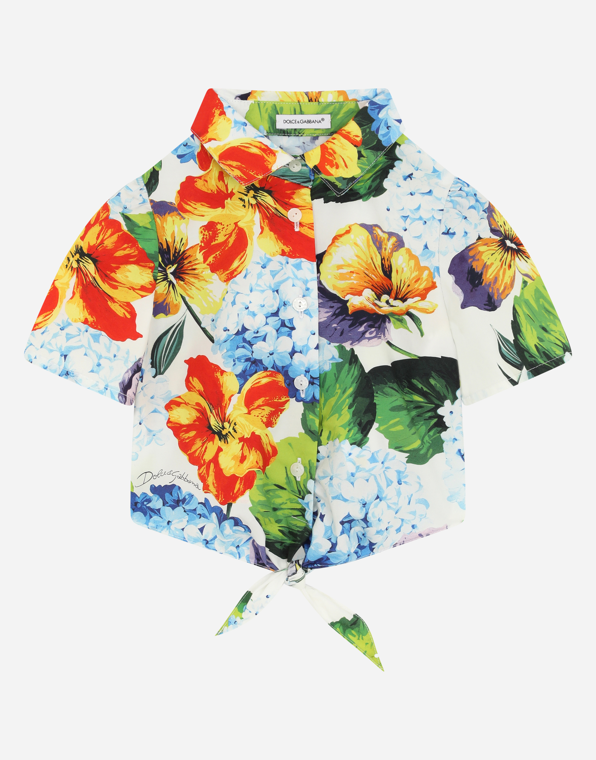 Hydrangea-print poplin shirt in Multicolor