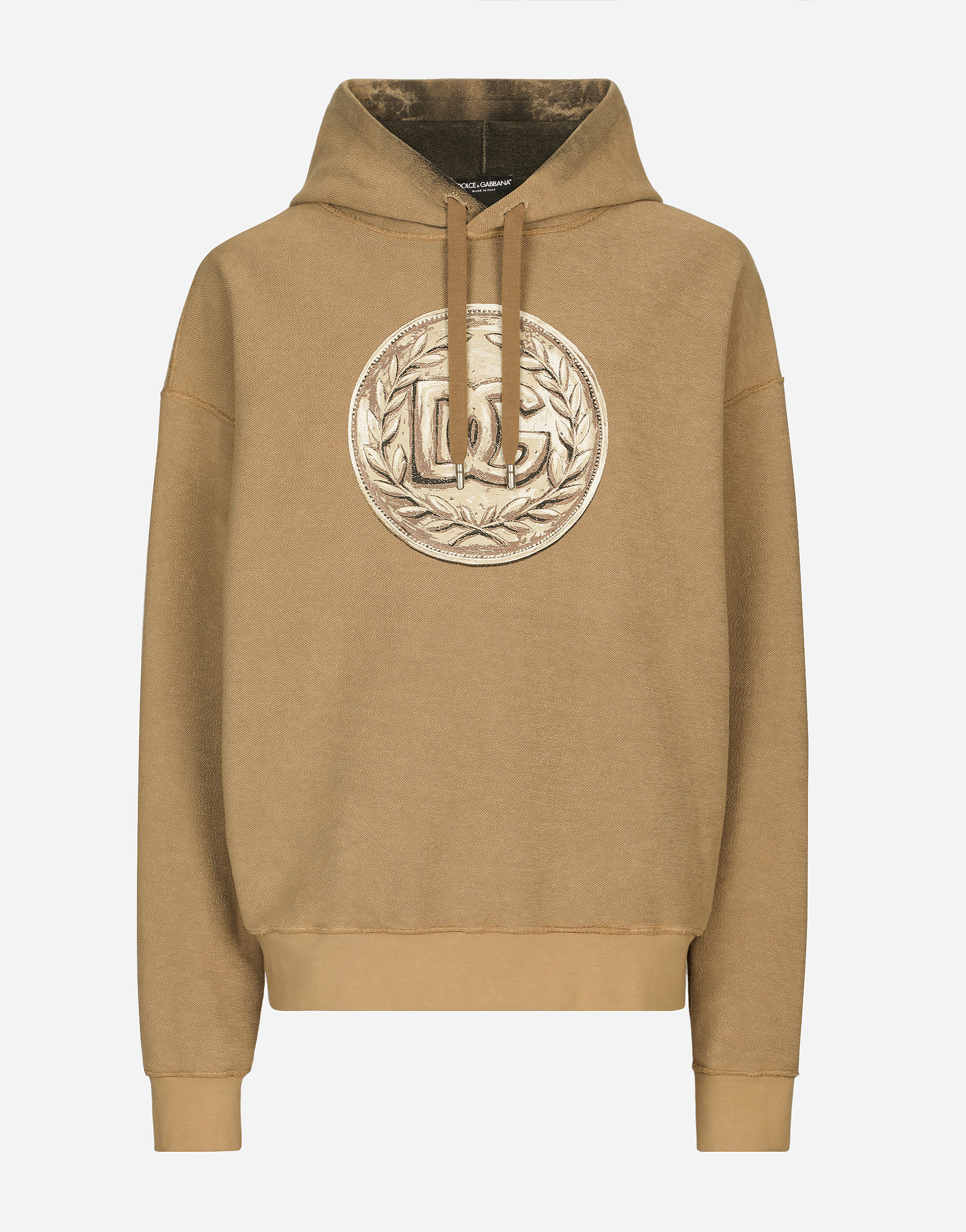 Coin print inside-out jersey hoodie in Beige