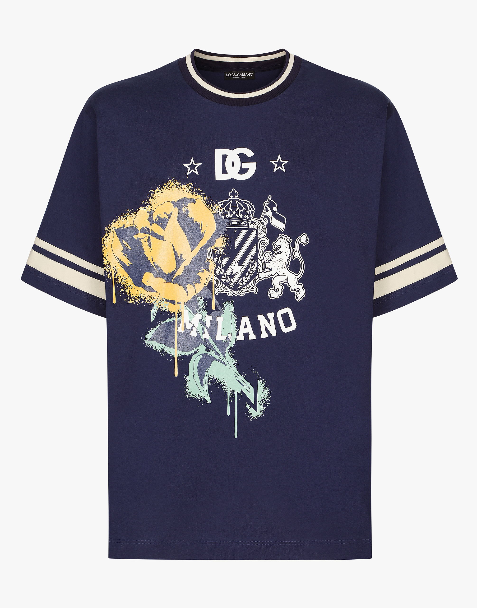 Printed cotton T-shirt with DG logo in Blue